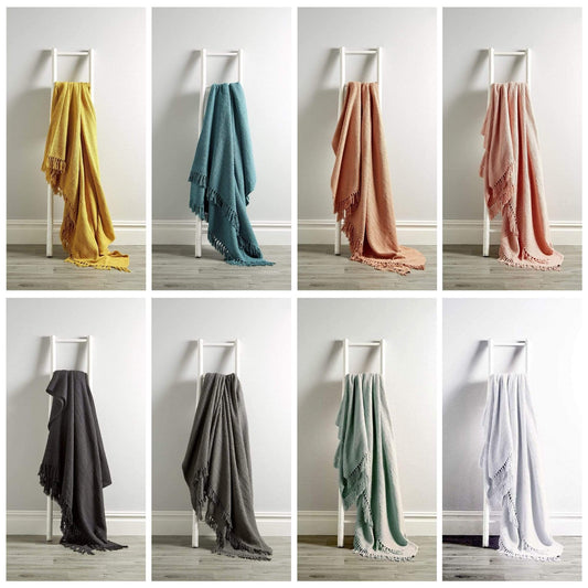 OLIVIA ROCCO Lisbon Pure Indian Cotton Handwoven Honeycomb Throw Blanket Lightweight