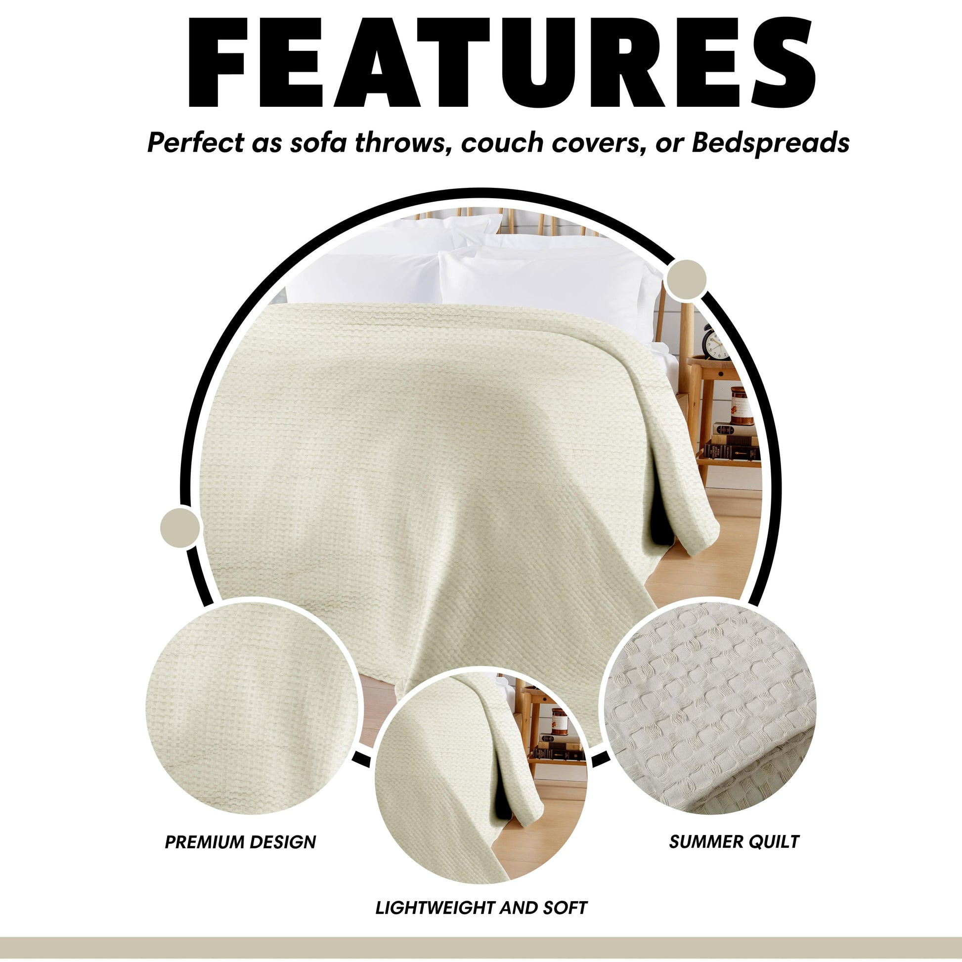 OLIVIA ROCCO Florian Checked Throw Blanket Natural Cotton Bedspread For Sofas Armchairs
