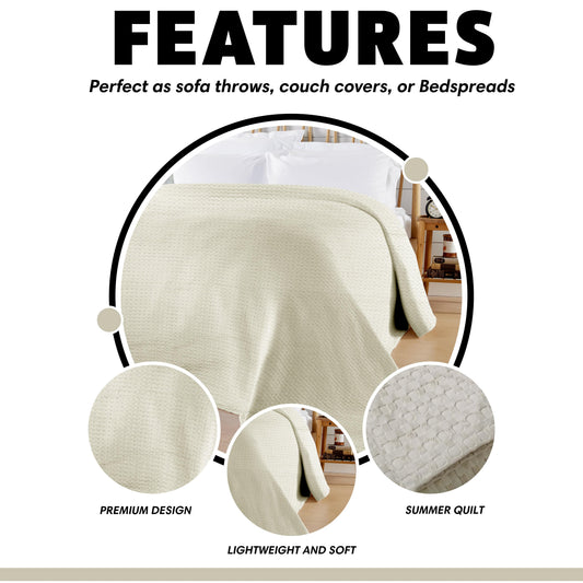 OLIVIA ROCCO Florian Checked Throw Blanket Natural Cotton Bedspread For Sofas Armchairs