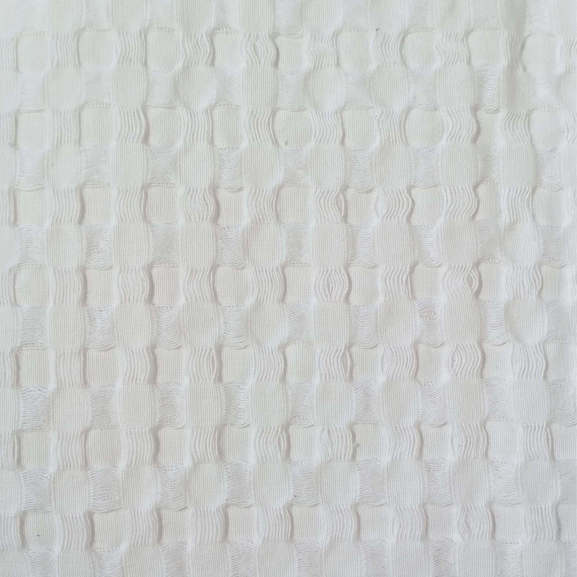 OLIVIA ROCCO Florian Checked Throw Blanket White 100% Cotton Bedspread For Sofa And Bed