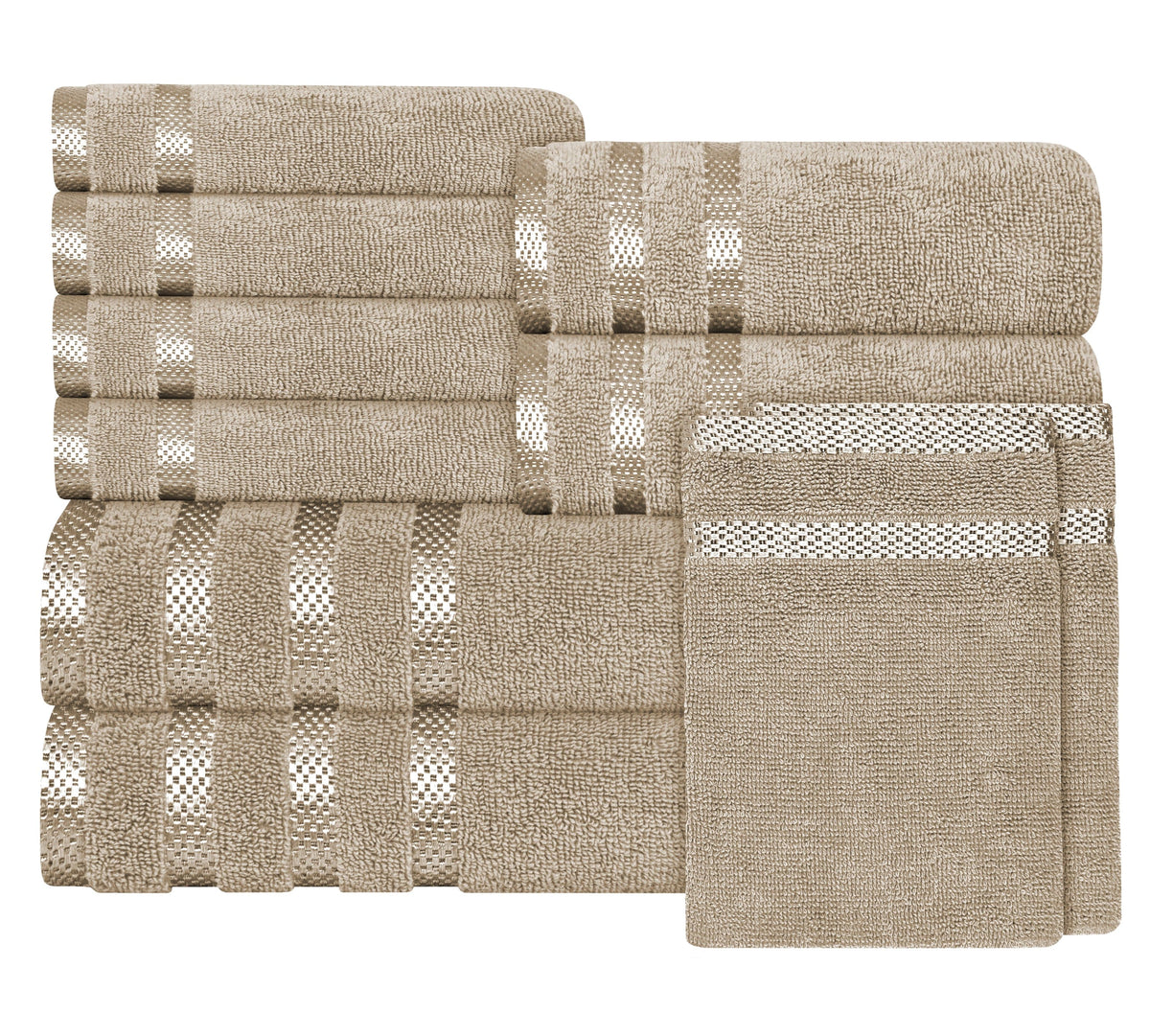 OLIVIA ROCCO Belmont Viscose Stripe Beige Towels 100% Cotton Hotel Quality Bath Towels