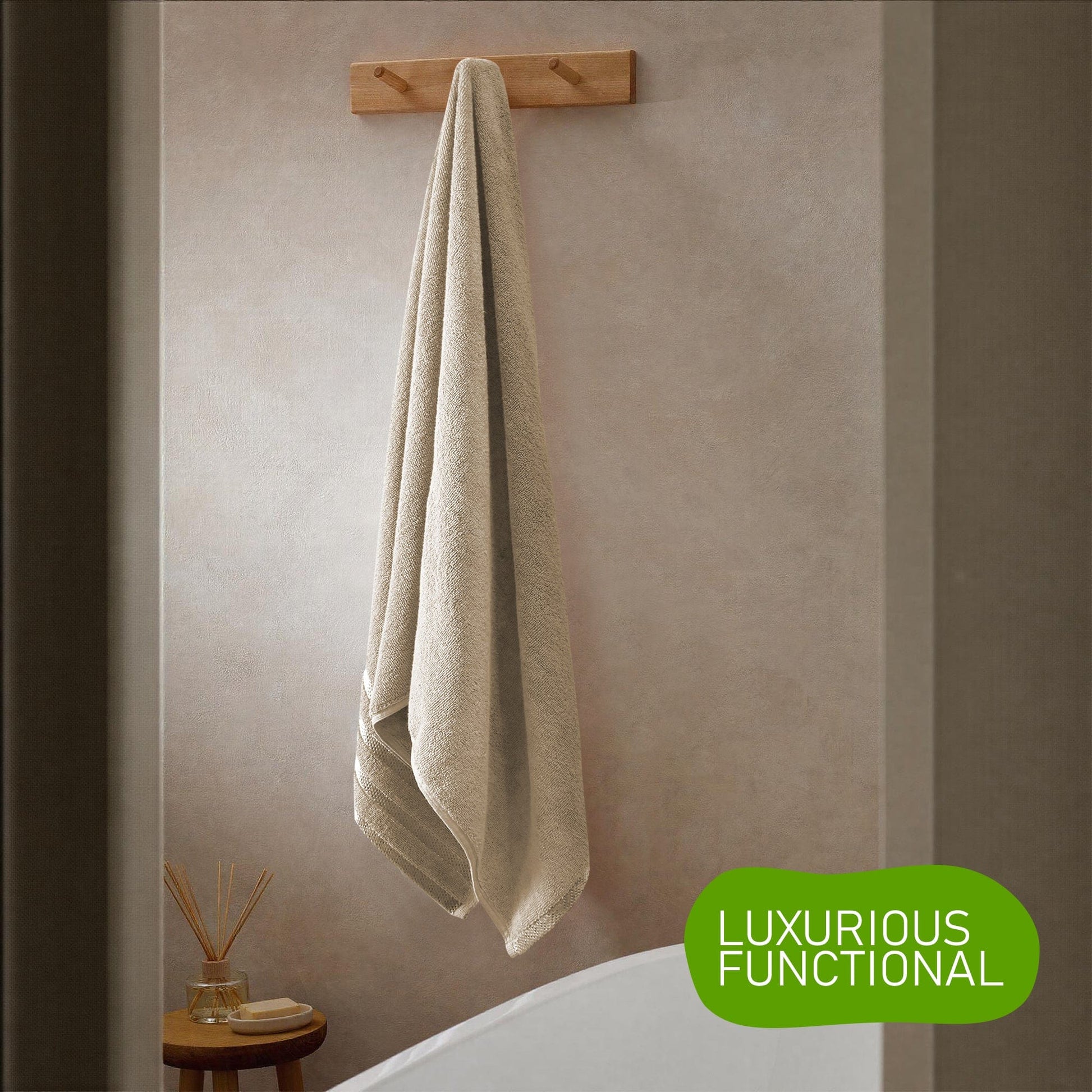 OLIVIA ROCCO Belmont Viscose Stripe Beige Towels 100% Cotton Hotel Quality Bath Towels