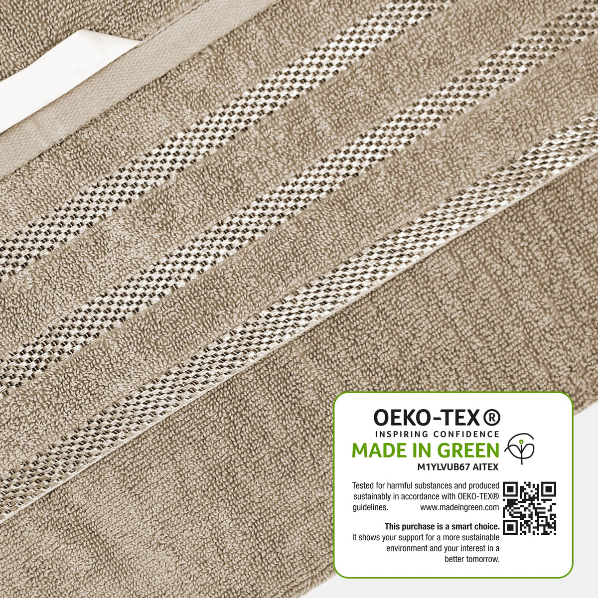 OLIVIA ROCCO Belmont Viscose Stripe Beige Towels 100% Cotton Hotel Quality Bath Towels