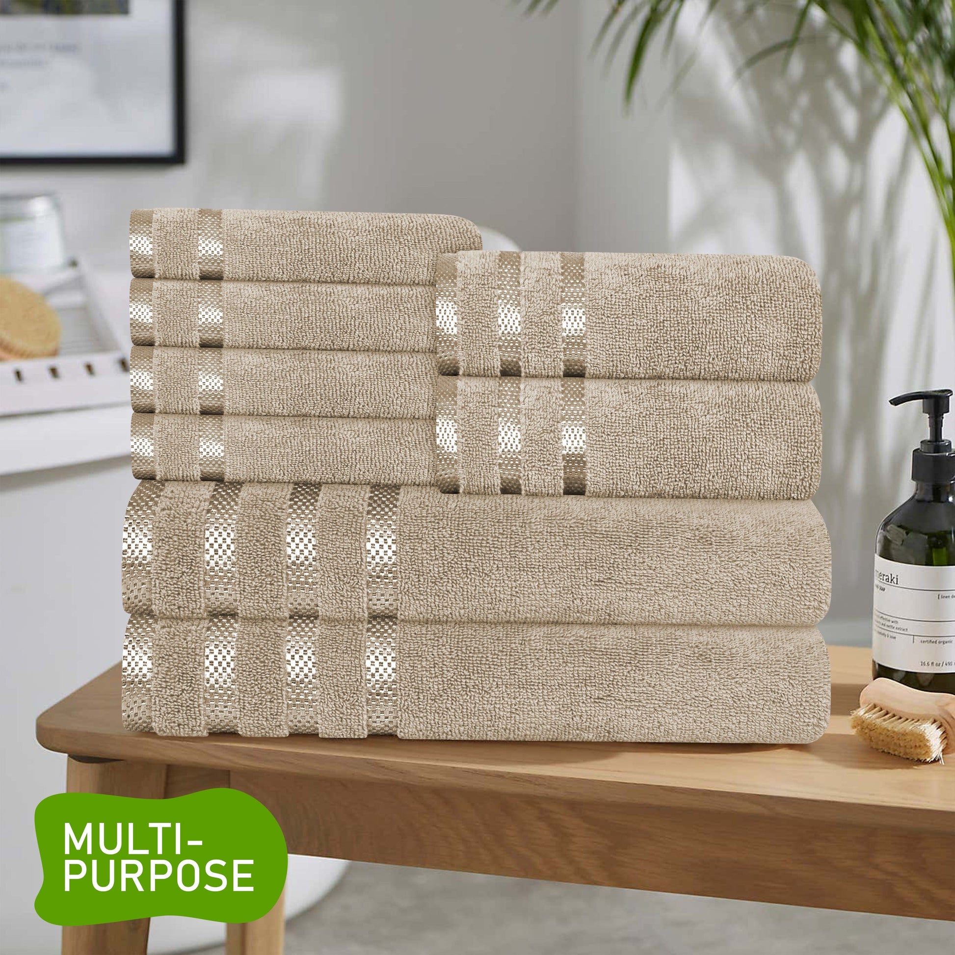 OLIVIA ROCCO Belmont Viscose Stripe Beige Towels 100% Cotton Hotel Quality Bath Towels
