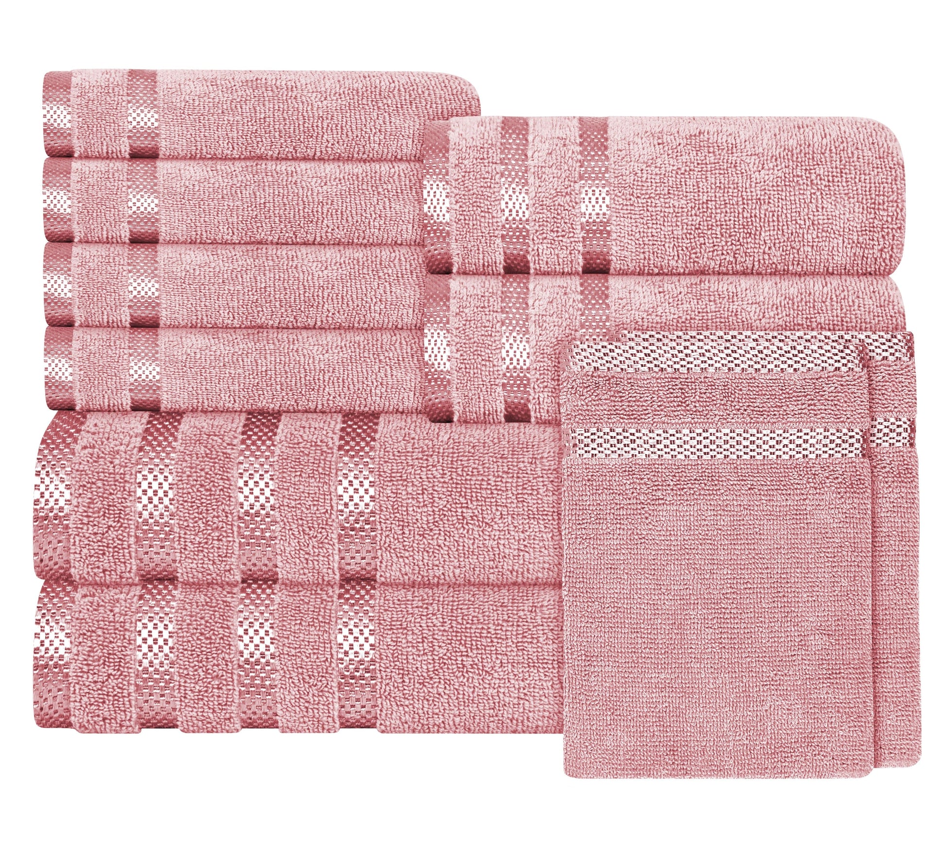 OLIVIA ROCCO Belmont Viscose Stripe Pink Towels 100% Cotton Hotel Quality Super Absorbent