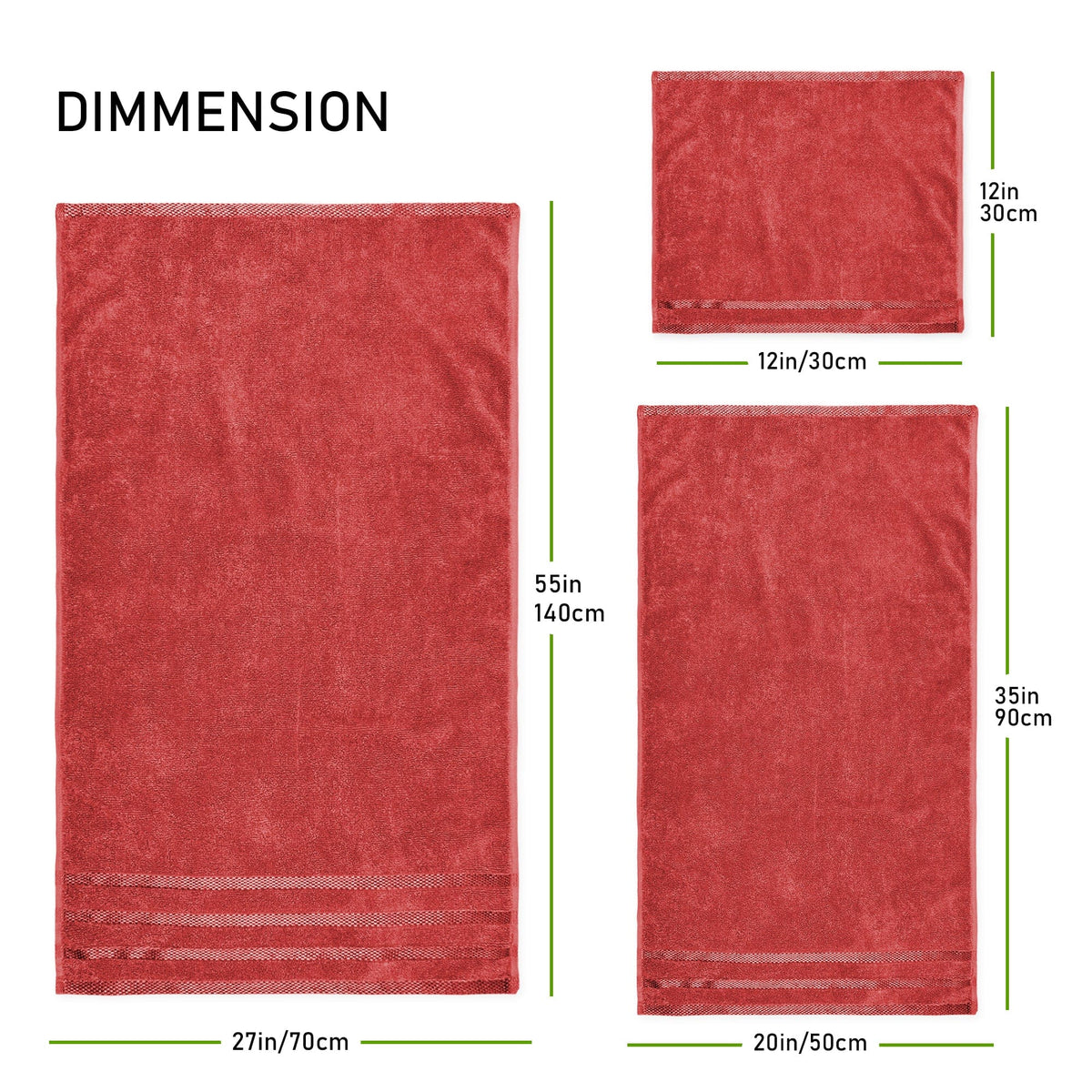 OLIVIA ROCCO Belmont Viscose Stripe Red Towels 100% Cotton Hotel Quality Super Absorbent