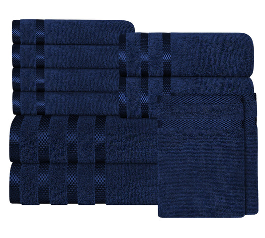 OLIVIA ROCCO Belmont Viscose Stripe Royal Blue Towels 100% Cotton Hotel Quality 10 Piece