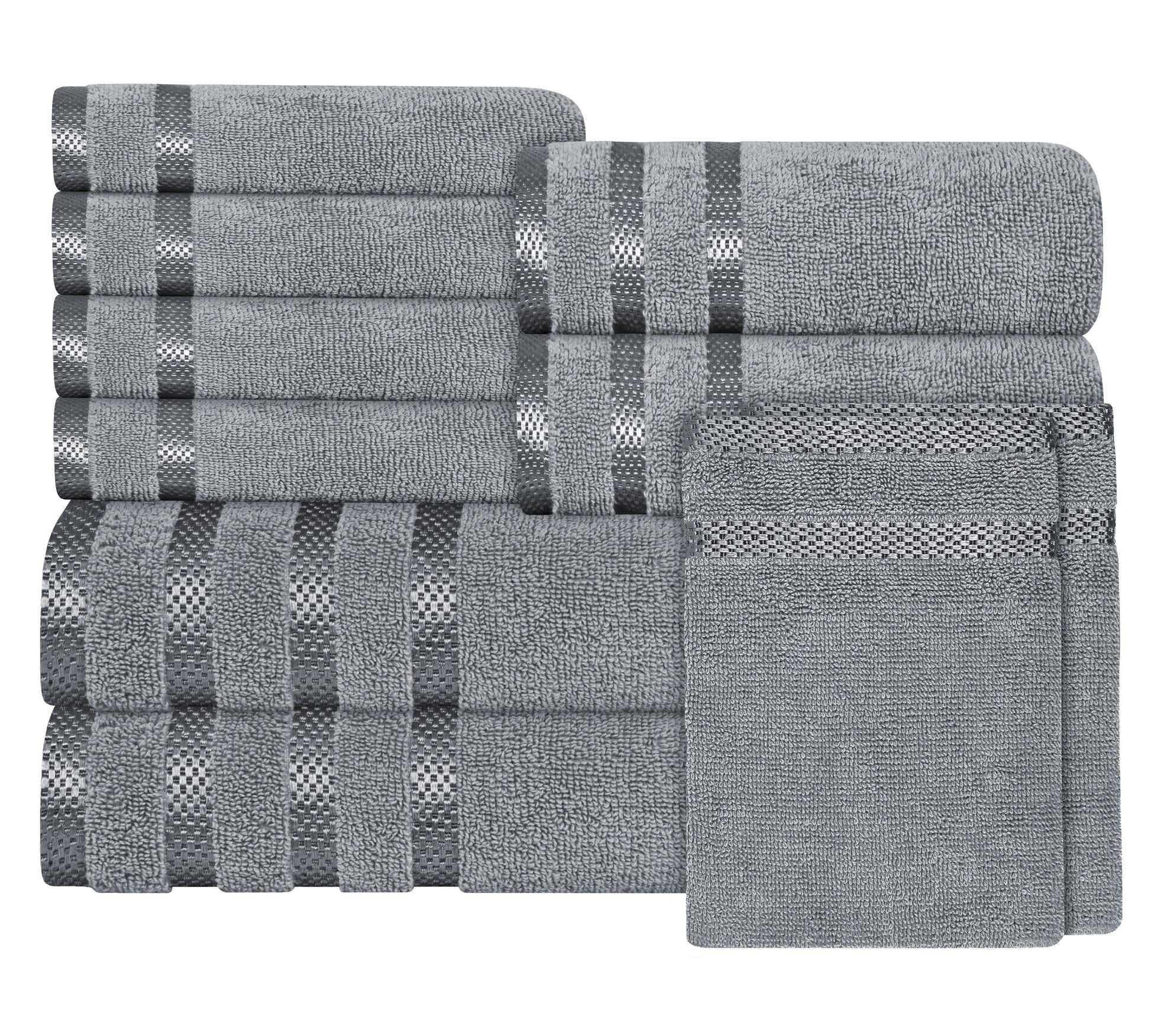 OLIVIA ROCCO Belmont Viscose Stripe Silver Towels 100% Cotton Quality Super Absorbent