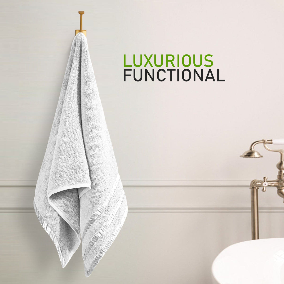 OLIVIA ROCCO Belmont Viscose Stripe White Towels 100% Cotton Hotel Quality Bath Towels