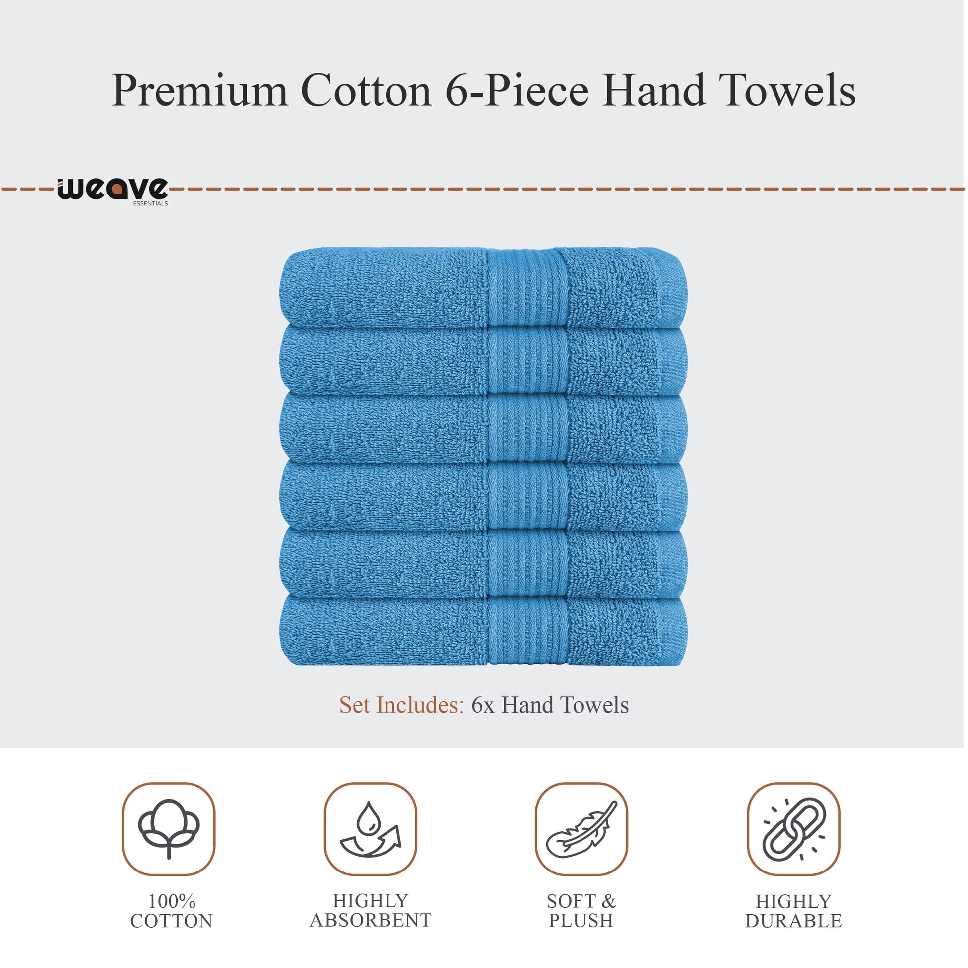 OLIVIA ROCCO Rhodes Towel Aqua 100% Cotton Hotel Quality Soft Super Absorbent Hand Towels