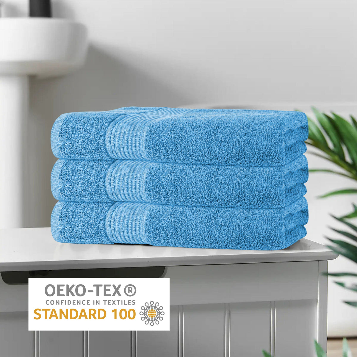 OLIVIA ROCCO Rhodes Towel Aqua 100% Cotton Hotel Quality Soft Super Absorbent Hand Towels