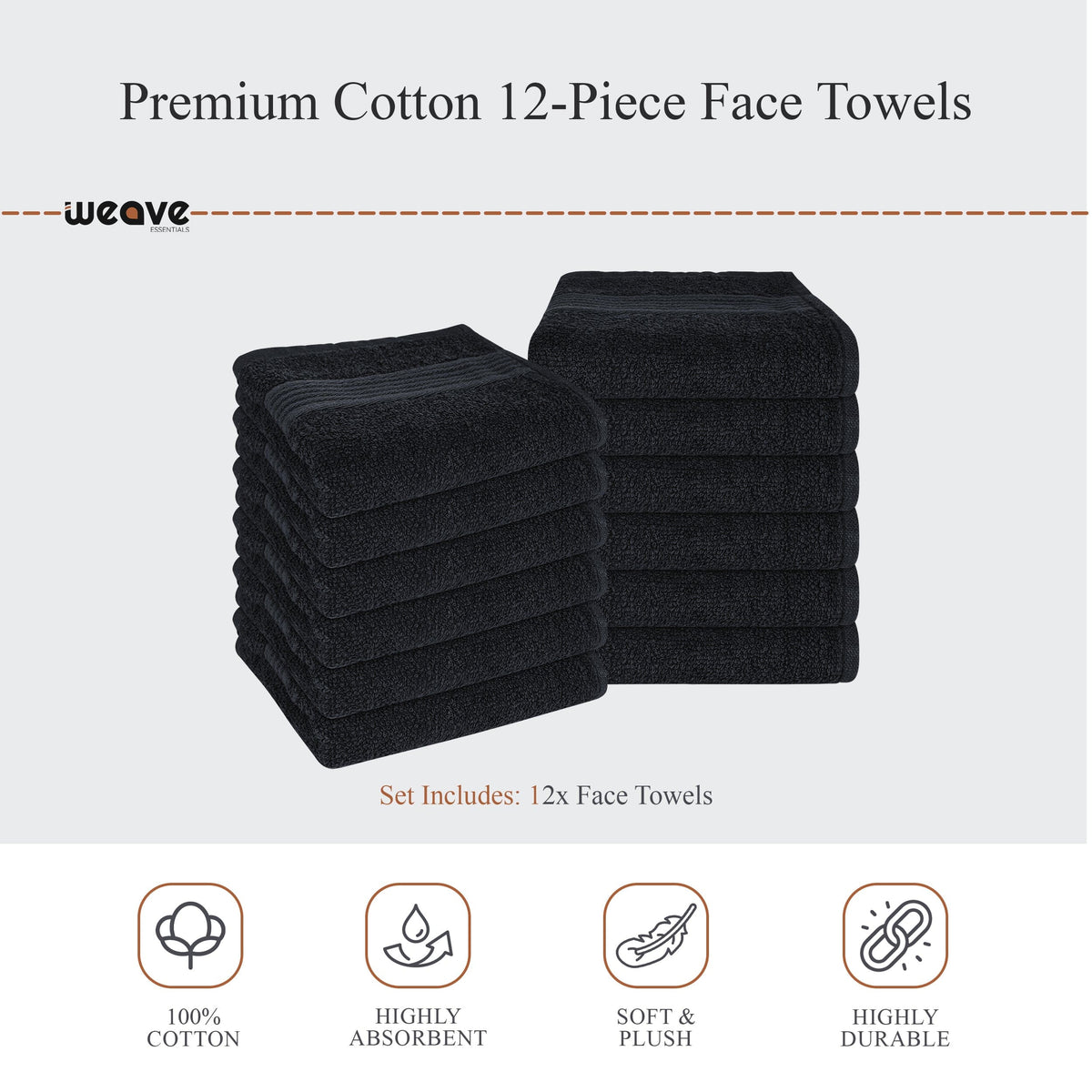 OLIVIA ROCCO Rhodes Towel Black 100% Cotton Hotel Quality Super Absorbent Hand Towels