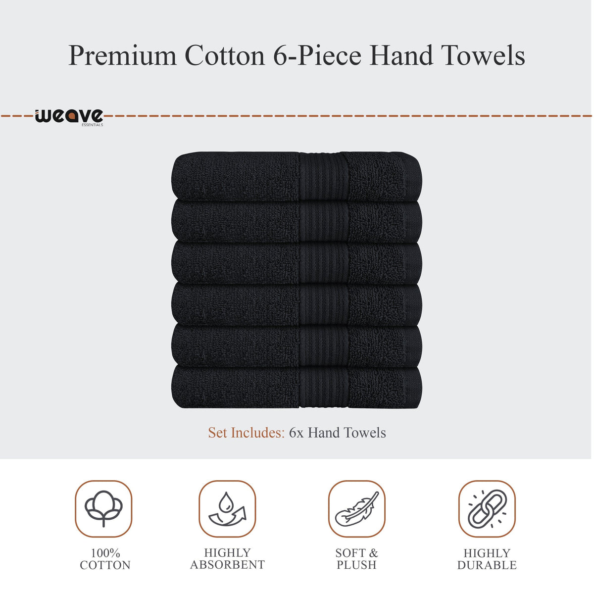 OLIVIA ROCCO Rhodes Towel Black 100% Cotton Hotel Quality Super Absorbent Hand Towels