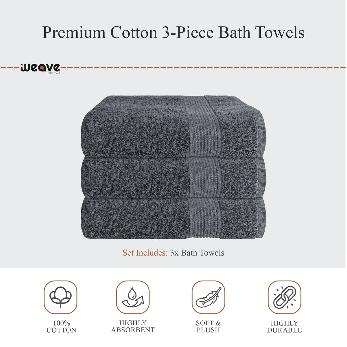 OLIVIA ROCCO Rhodes Towel Grey 100% Cotton Hotel Quality Soft Super Absorbent Hand Bath