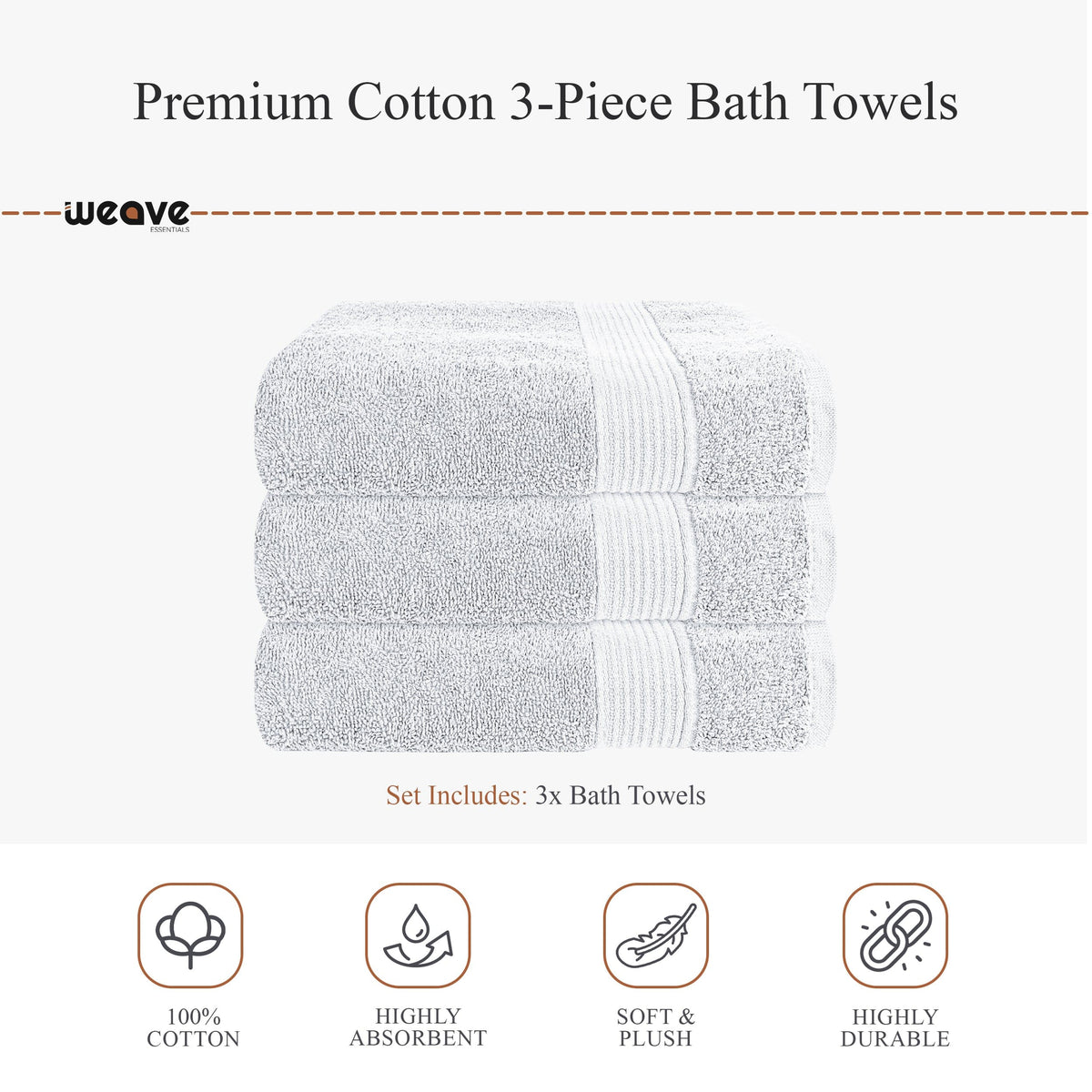 OLIVIA ROCCO Rhodes Towel White 100% Cotton Hotel Quality Soft Super Absorbent Hand Bath