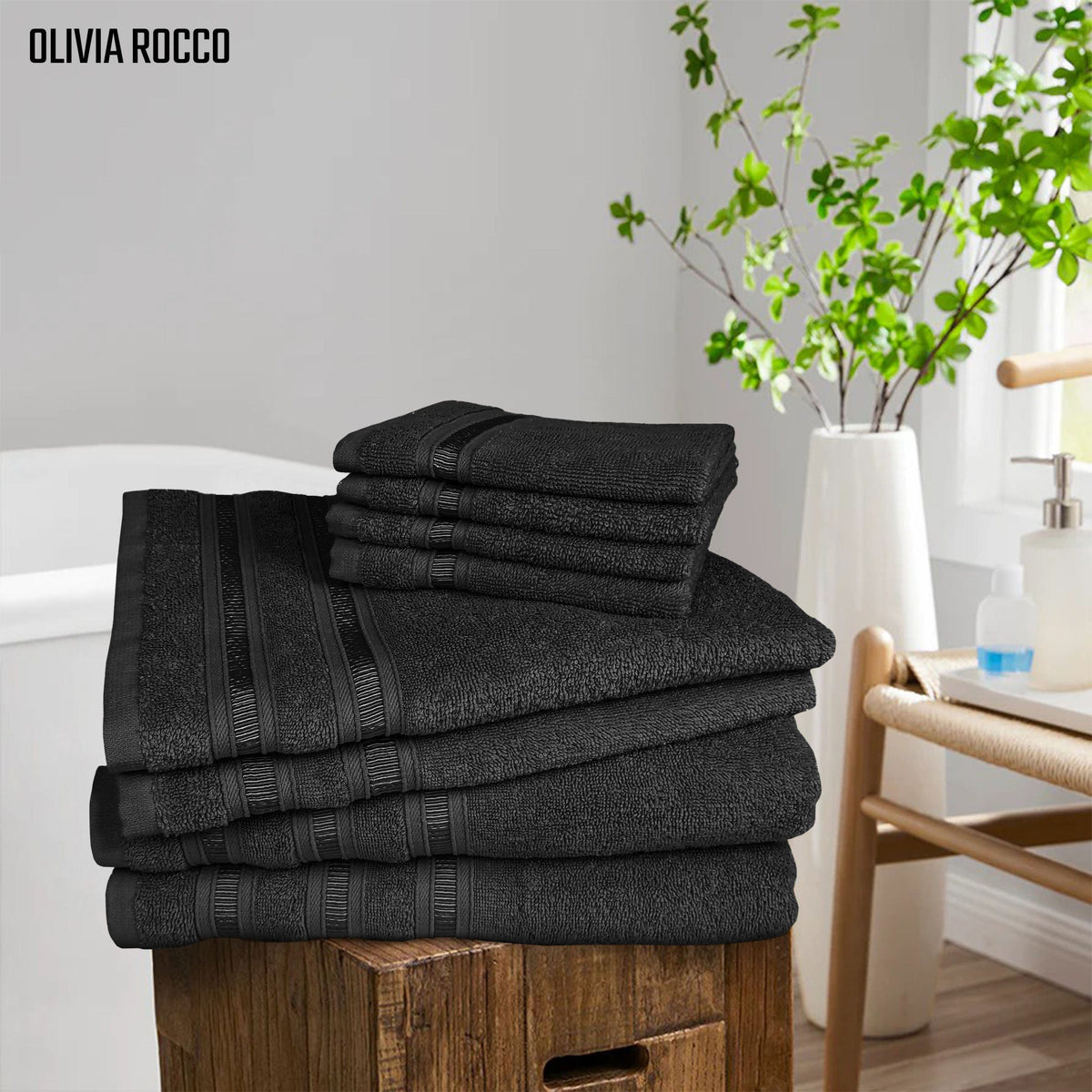 OLIVIA ROCCO Ritz Viscose Stripe Towels Super Soft Cotton Highly Absorbent Jumbo Bath