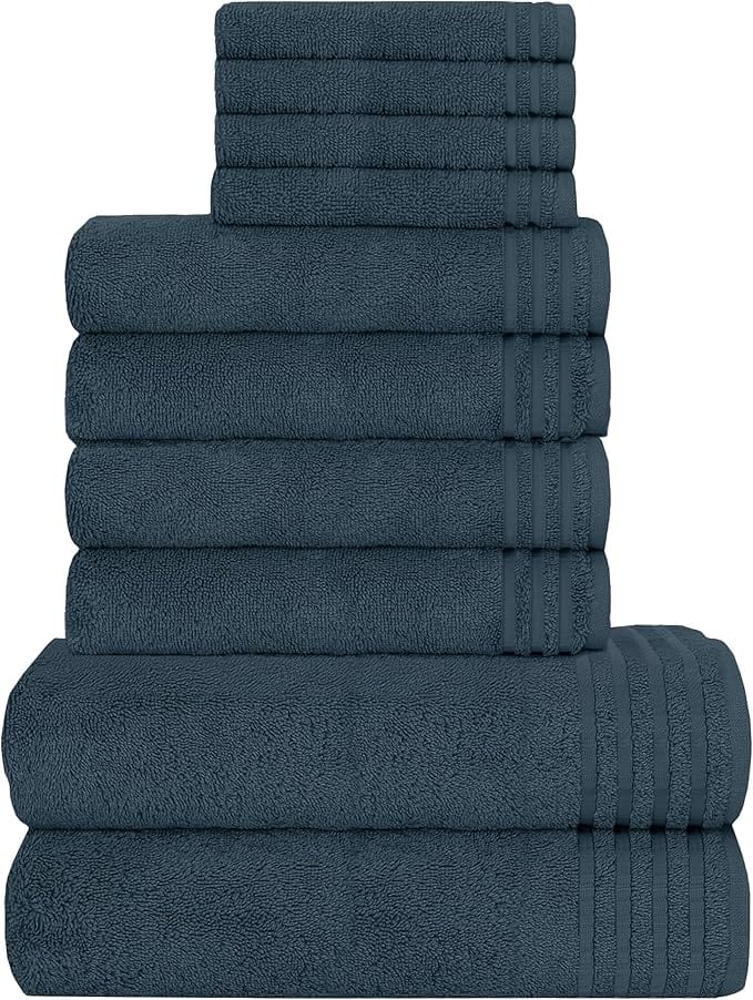 OLIVIA ROCCO Monaco 10 Piece Luxury Egyptian Cotton Towel Set 500 GSM With 4 Face Towels