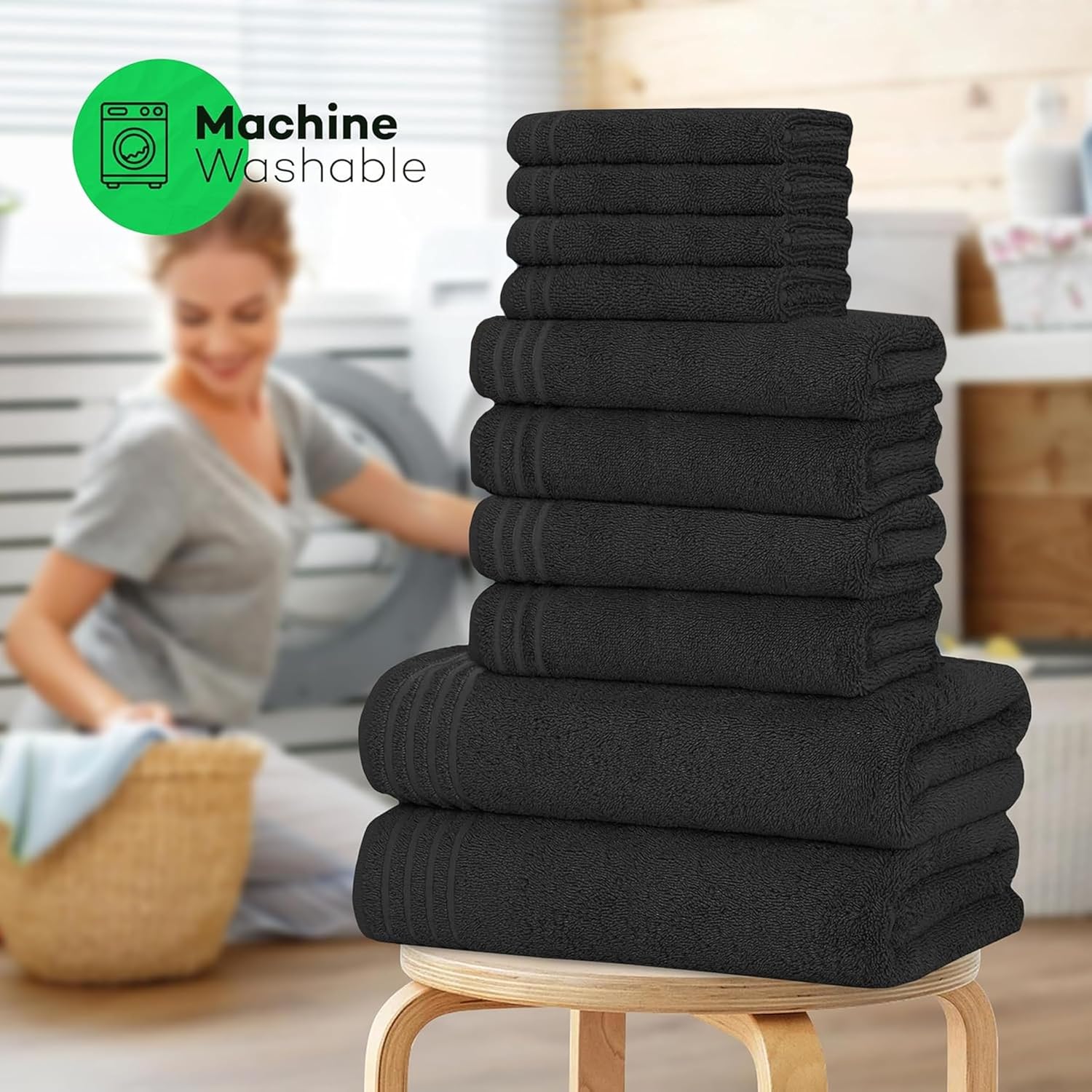 OLIVIA ROCCO Monaco 10 Piece Luxury Egyptian Cotton Towel Set 500 GSM With 4 Face Towels