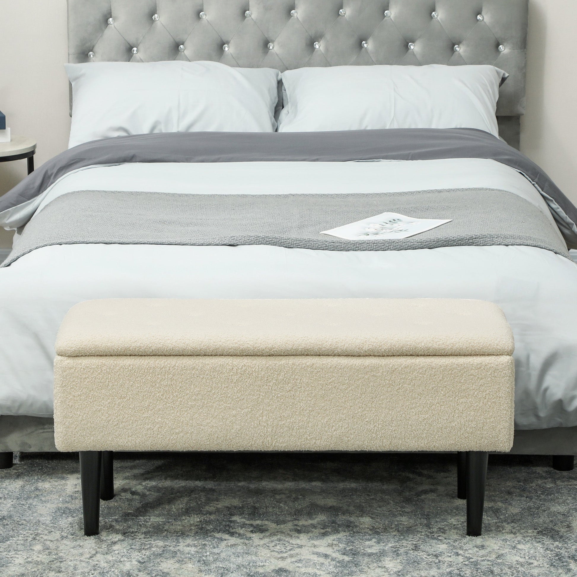 47L Teddy Fleece Storage Ottoman - Cream