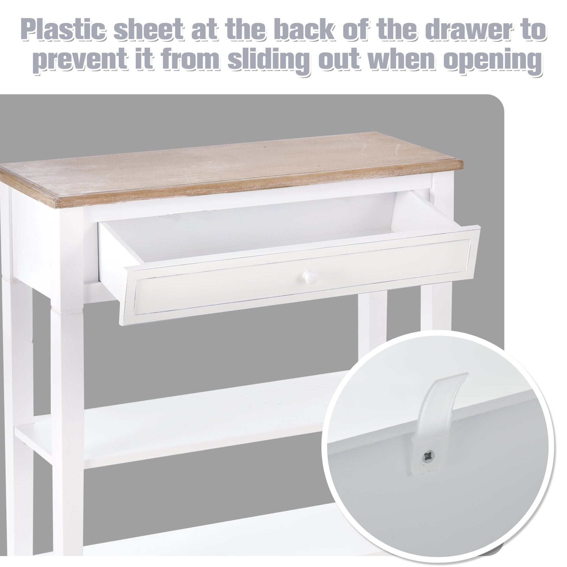 Console Table Hallway Side Desk 1 Drawer 2 Shelves Worktop Handle Retro Elegant Style Home Display Storage for Bedroom Livingroom