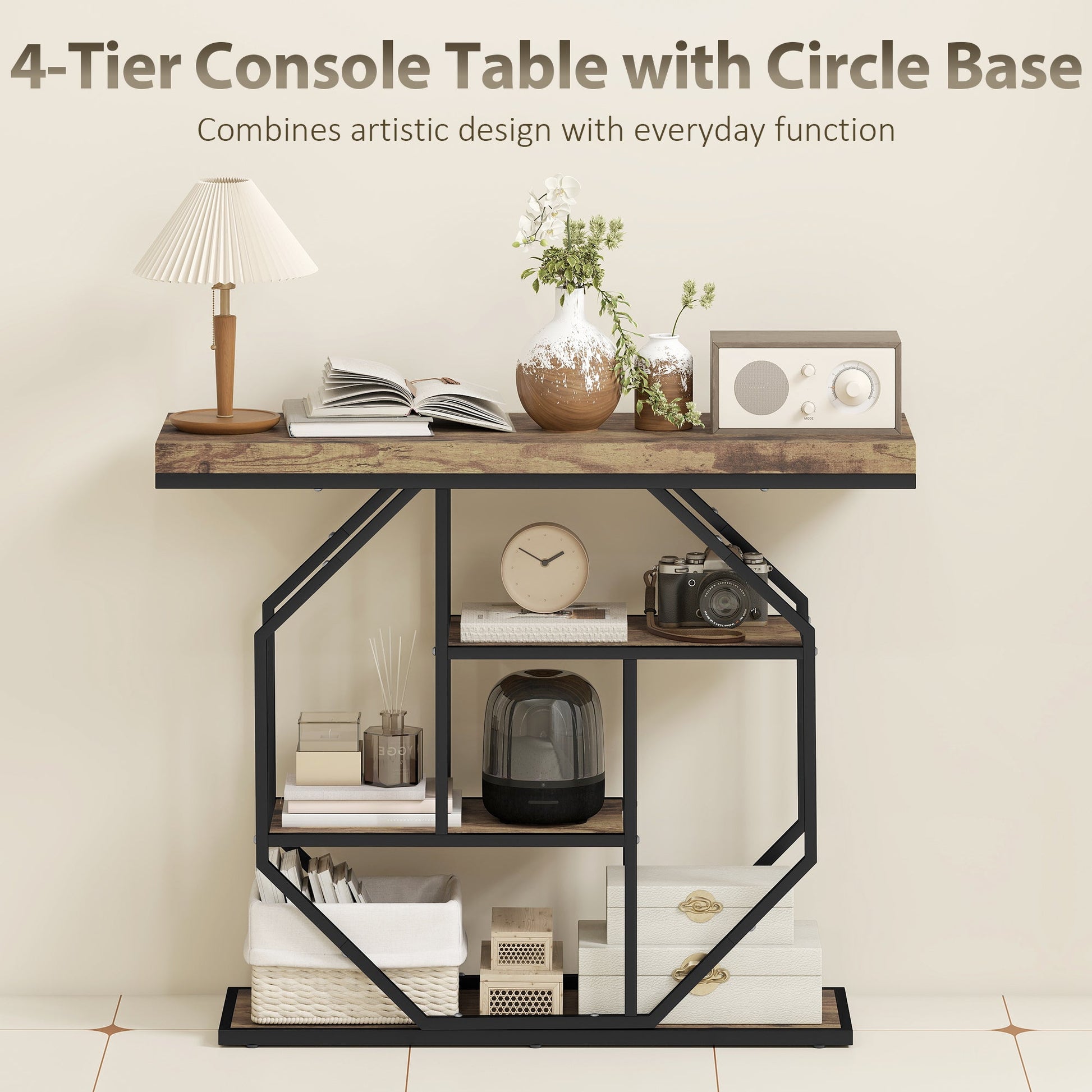 4-Tier Industrial Console Table - Rustic Brown