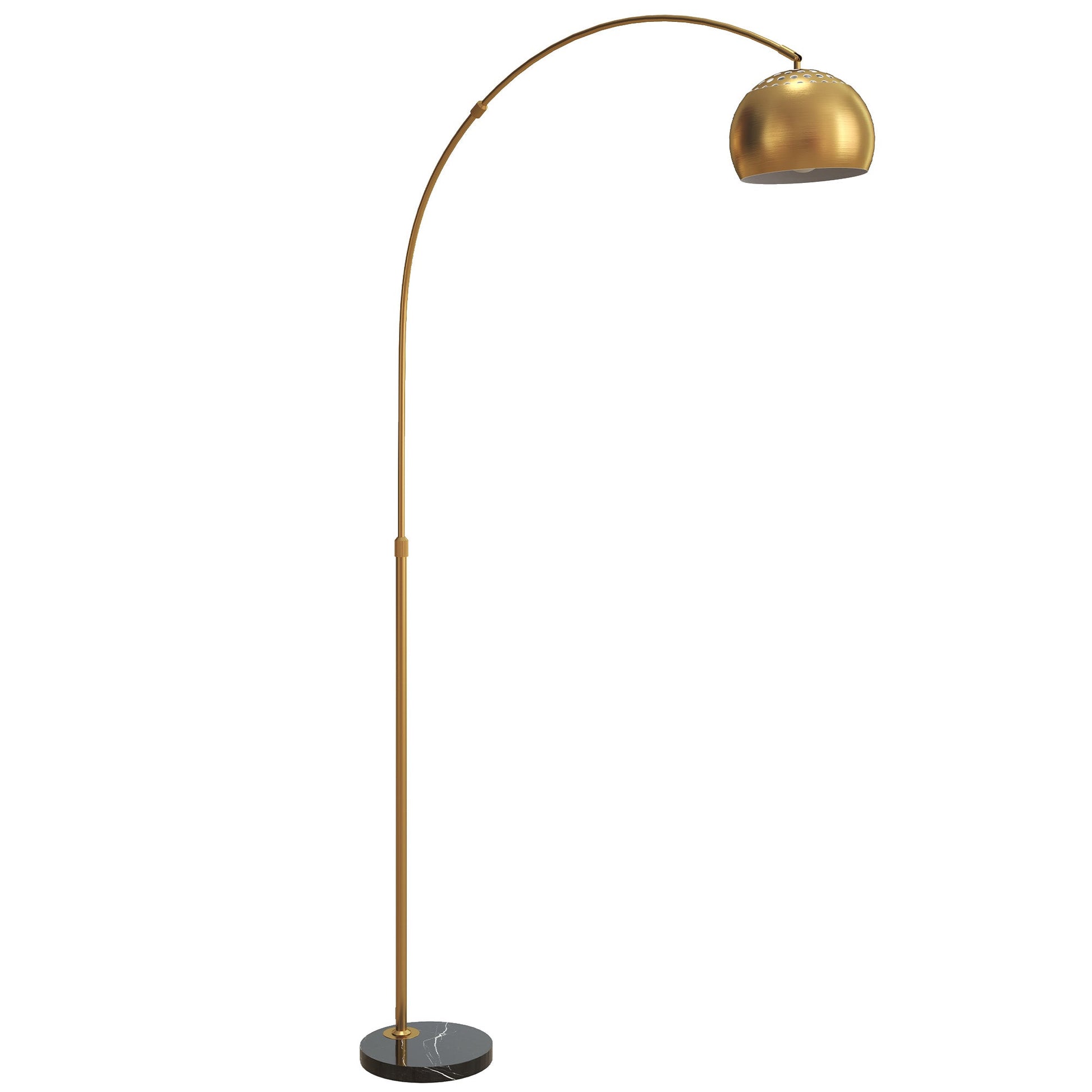 180cm Arc Floor Lamp for Living Room, Home Offices, Bedrooms, Modern Standing Lamp with Foot Switch, Faux Black Marble Base and Bell Shade, Gold Tone