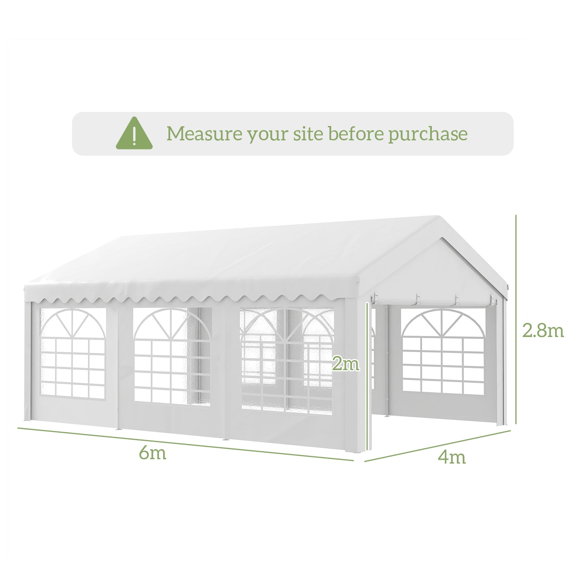 6m x 4m Garden Gazebo, Galvanised Marquee Party Tent with Removable Sides and Windows for Parties, Wedding and Events, White