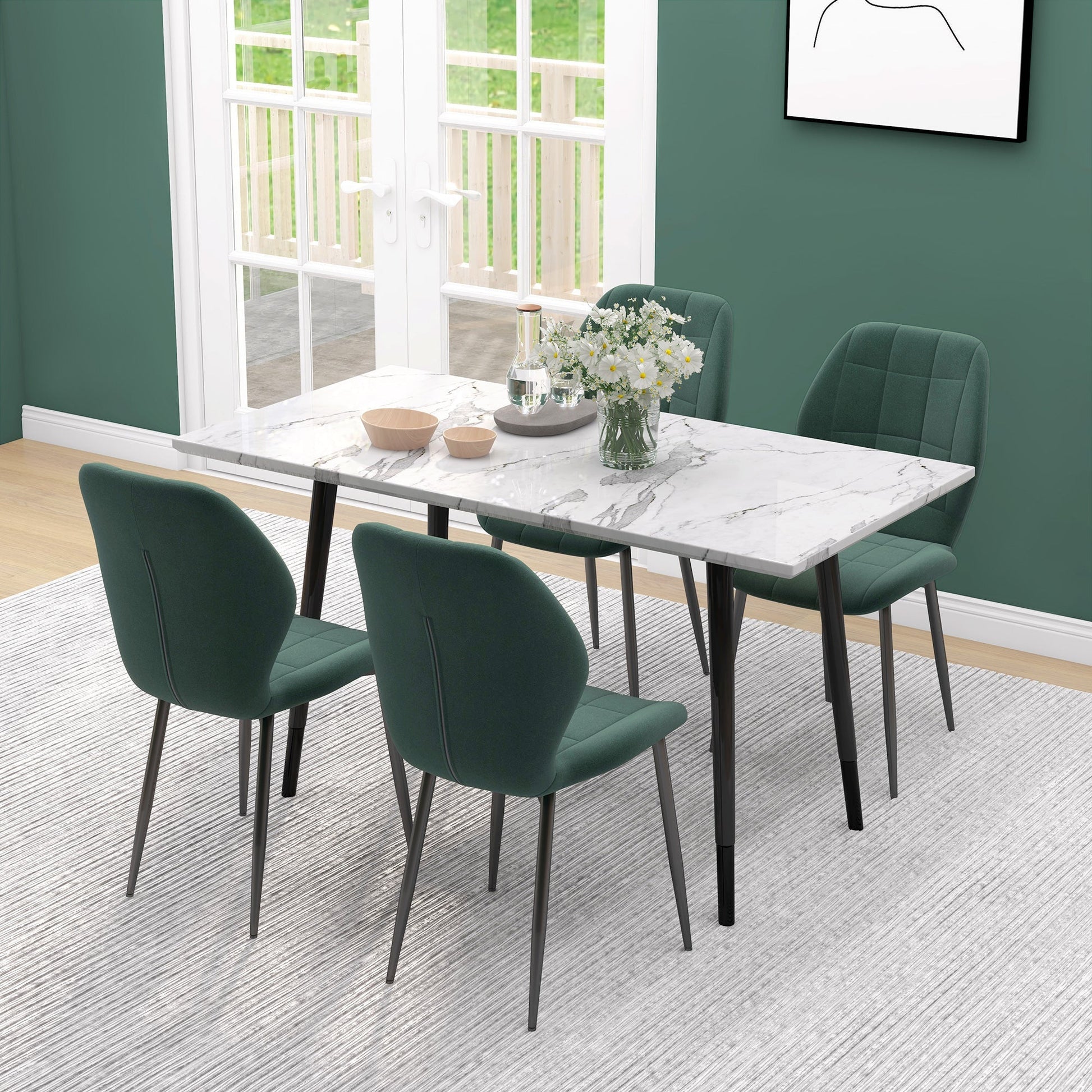Set of Four Flannel Relaxed Tub Dining Chairs x4 - Green