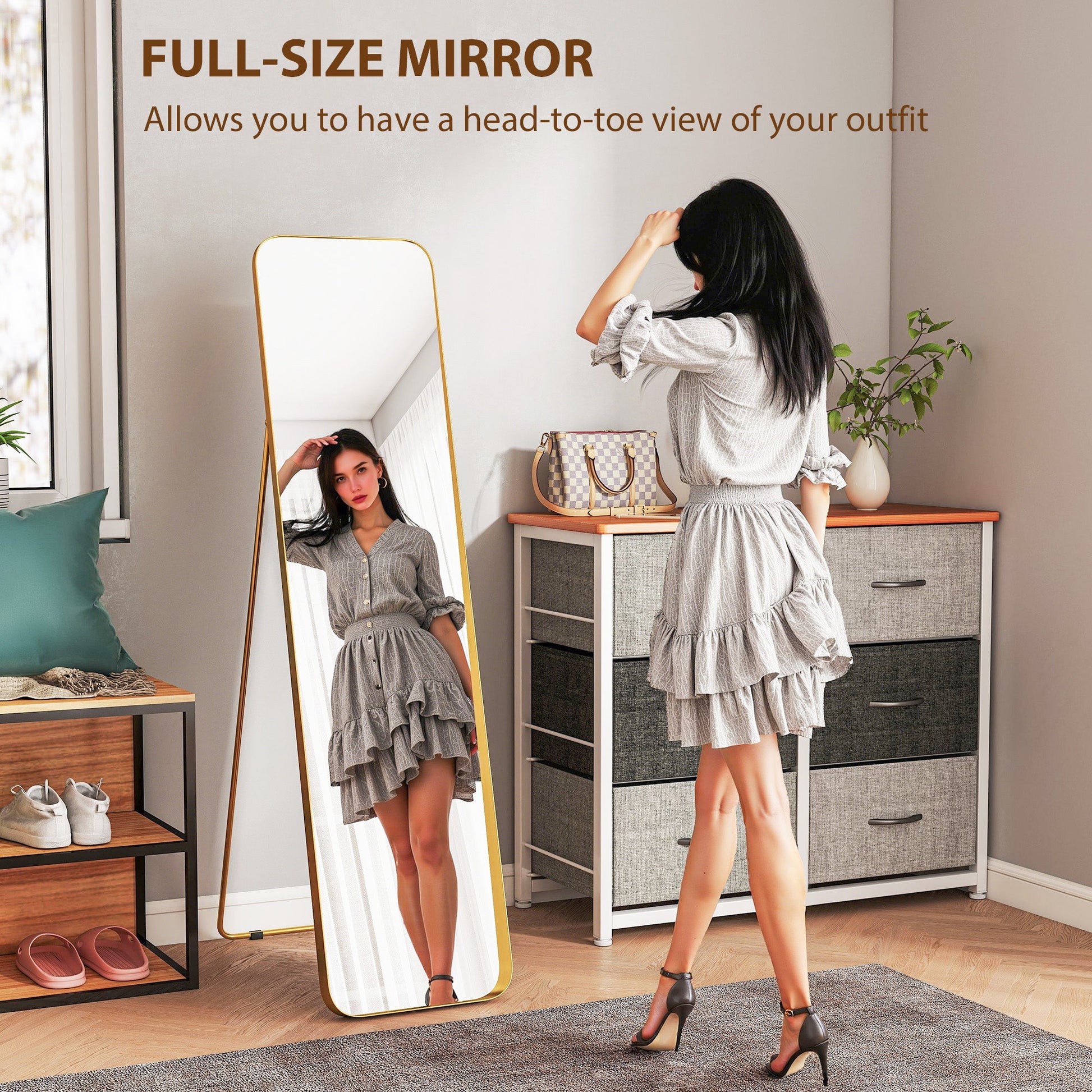 Rectangular Full Length Mirror - Gold Tone