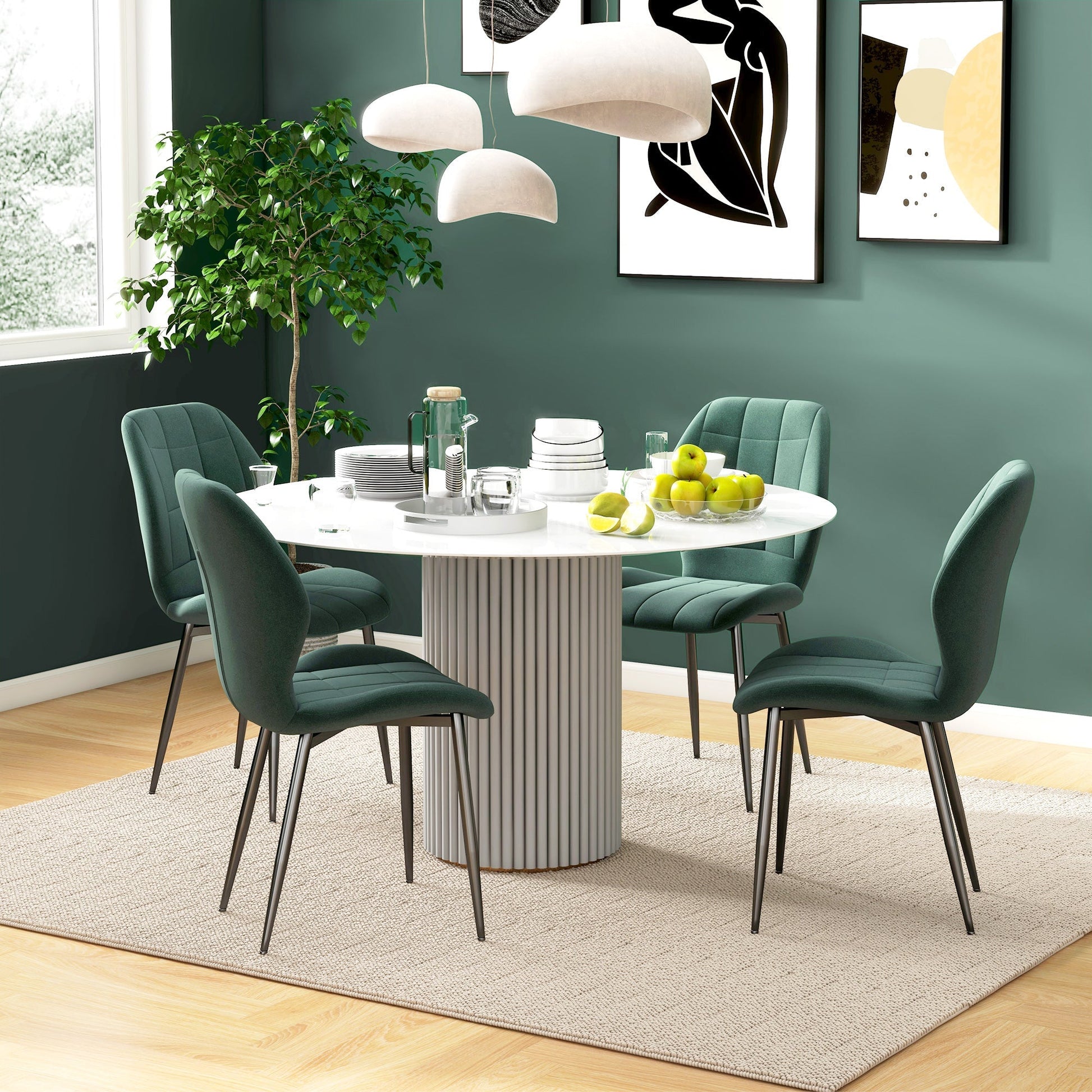 Set of Four Flannel Relaxed Tub Dining Chairs x4 - Green