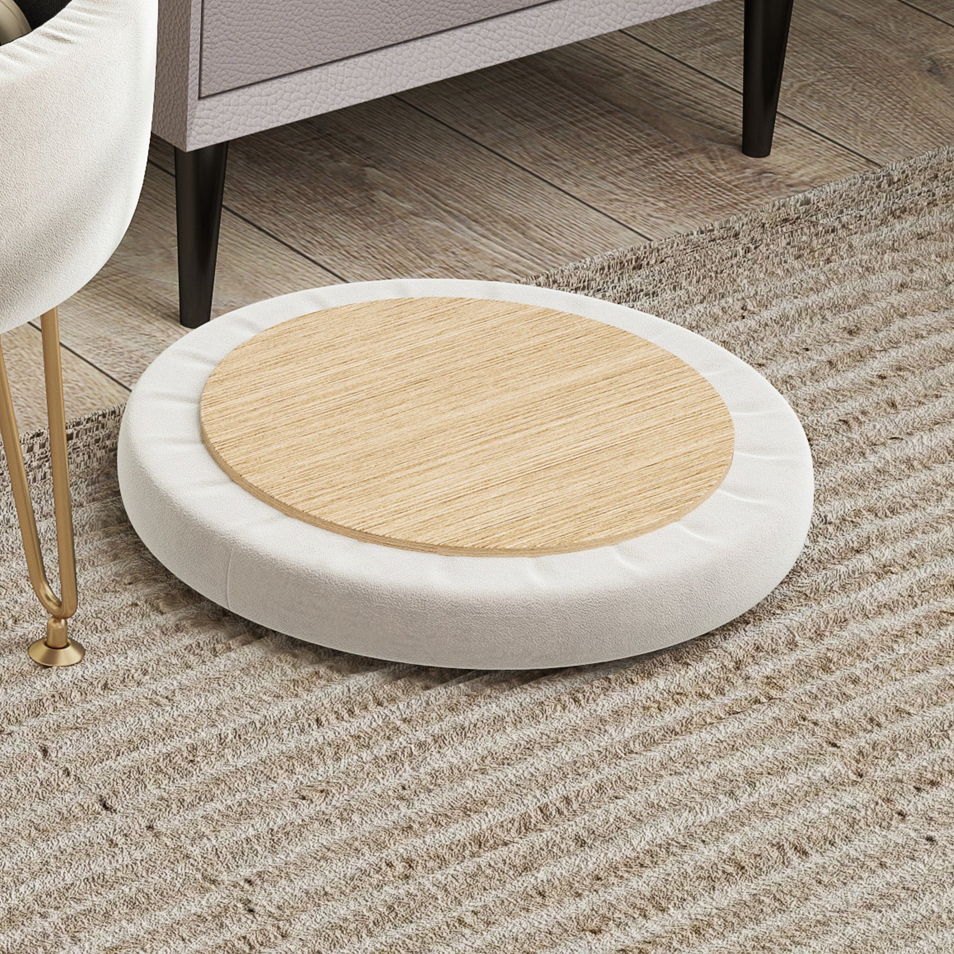 5L Velvet-Feel Storage Ottoman - Cream White