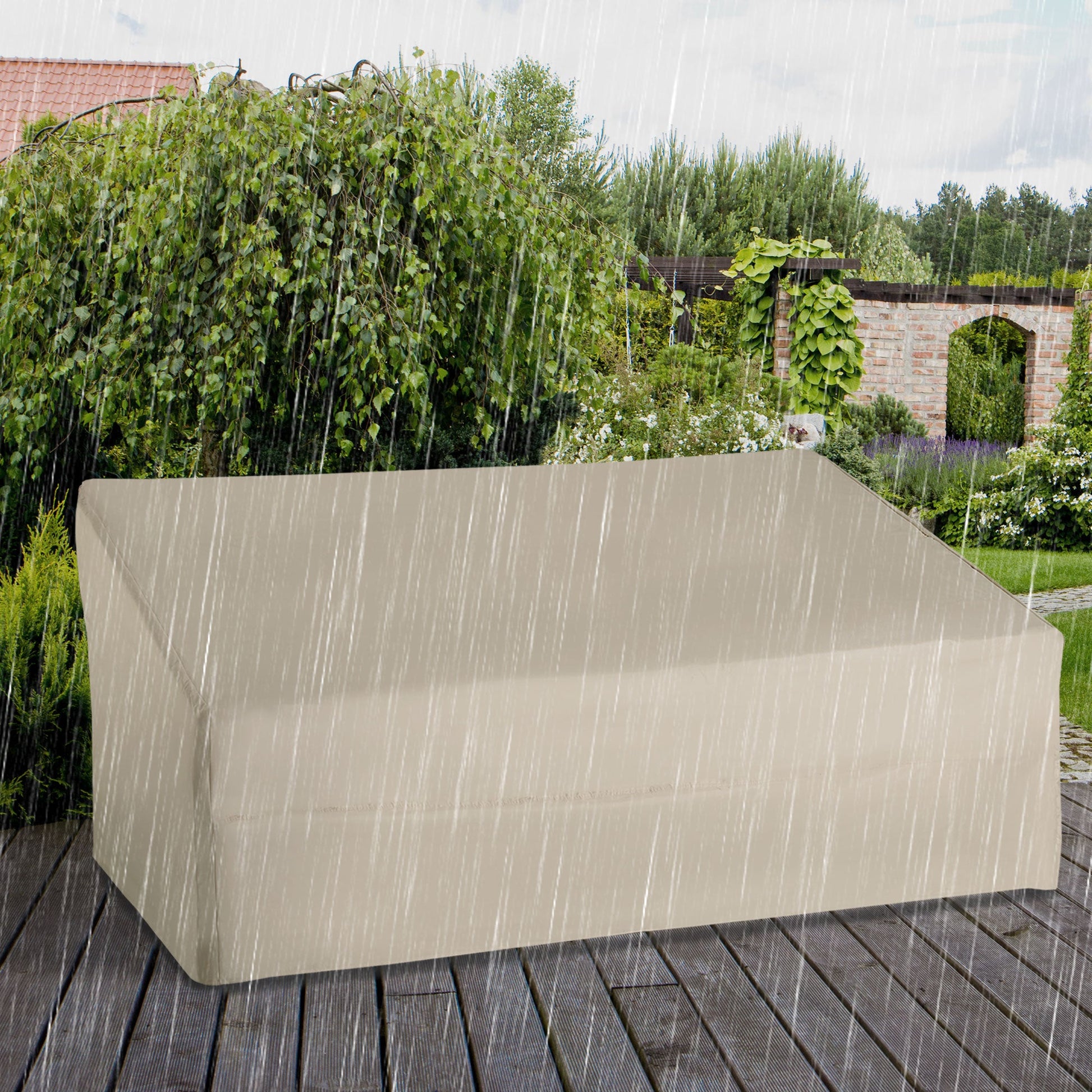 600D Oxford Cloth Furniture Cover, 3 Seater Sofa Protector for Garden Patio, Outdoor, Waterproof, Beige, 218 x 111 x 63-101 cm
