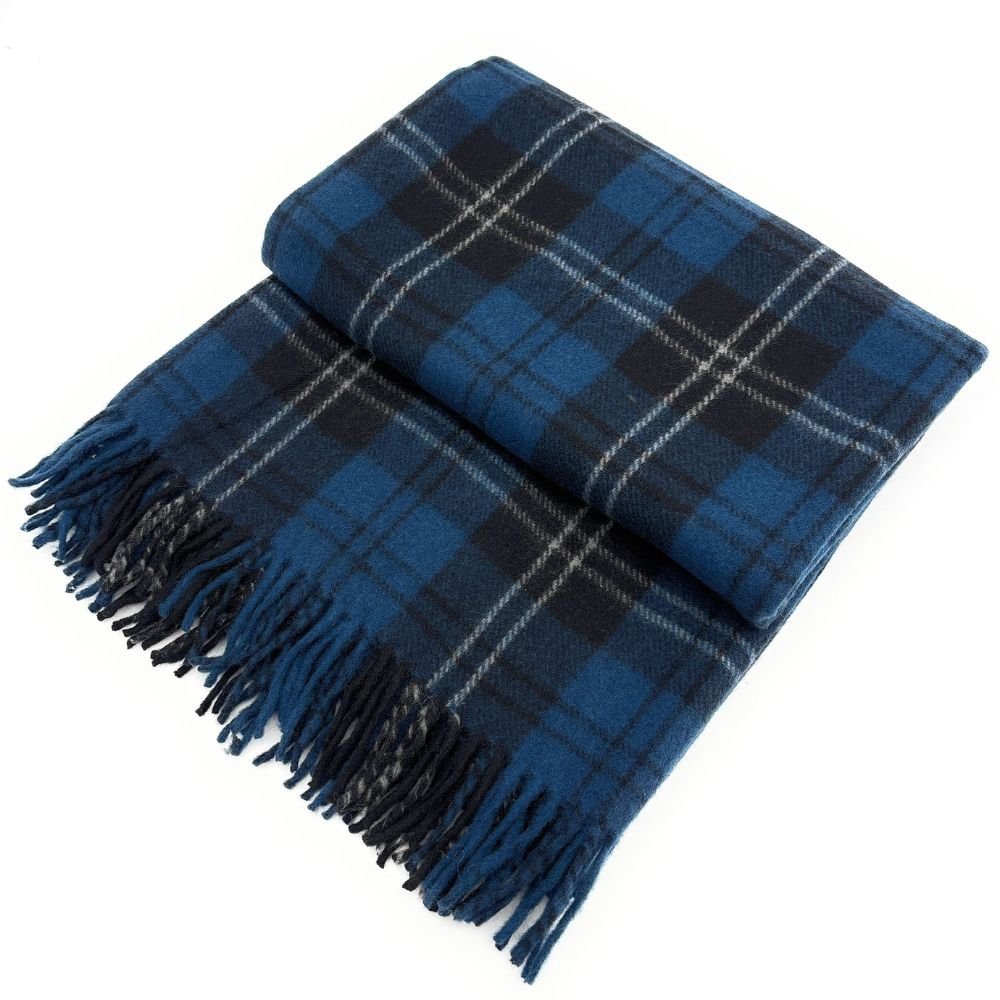 Blue Recycled Wool Blanket in Classic Tartan Check