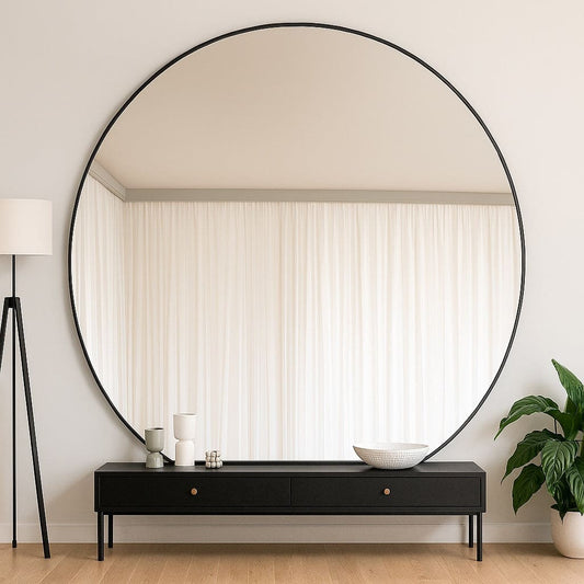 Large Round Black Metal Circle Mirror - 180cm x 180cm