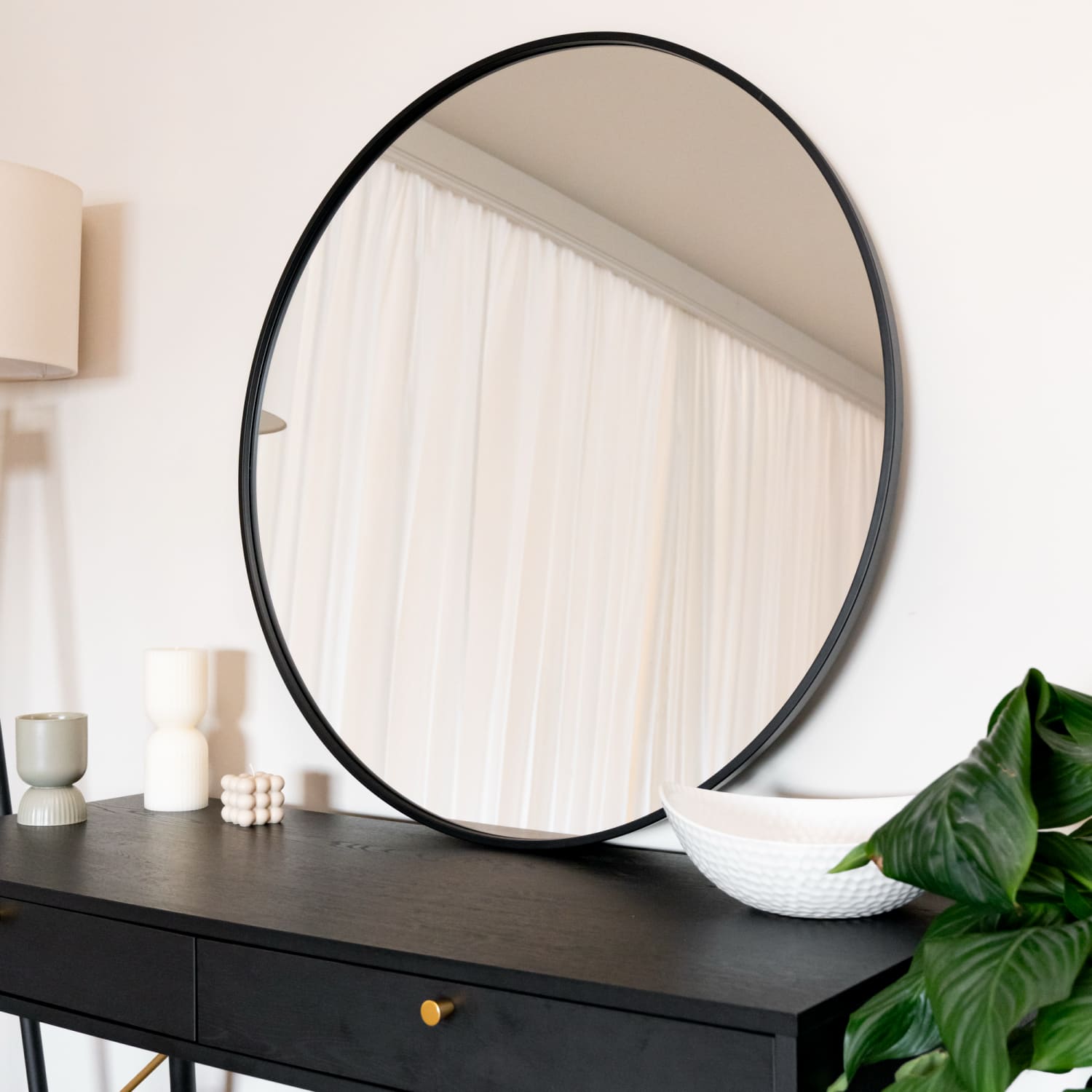 Large Round Black Metal Circle Mirror - 90cm x 90cm