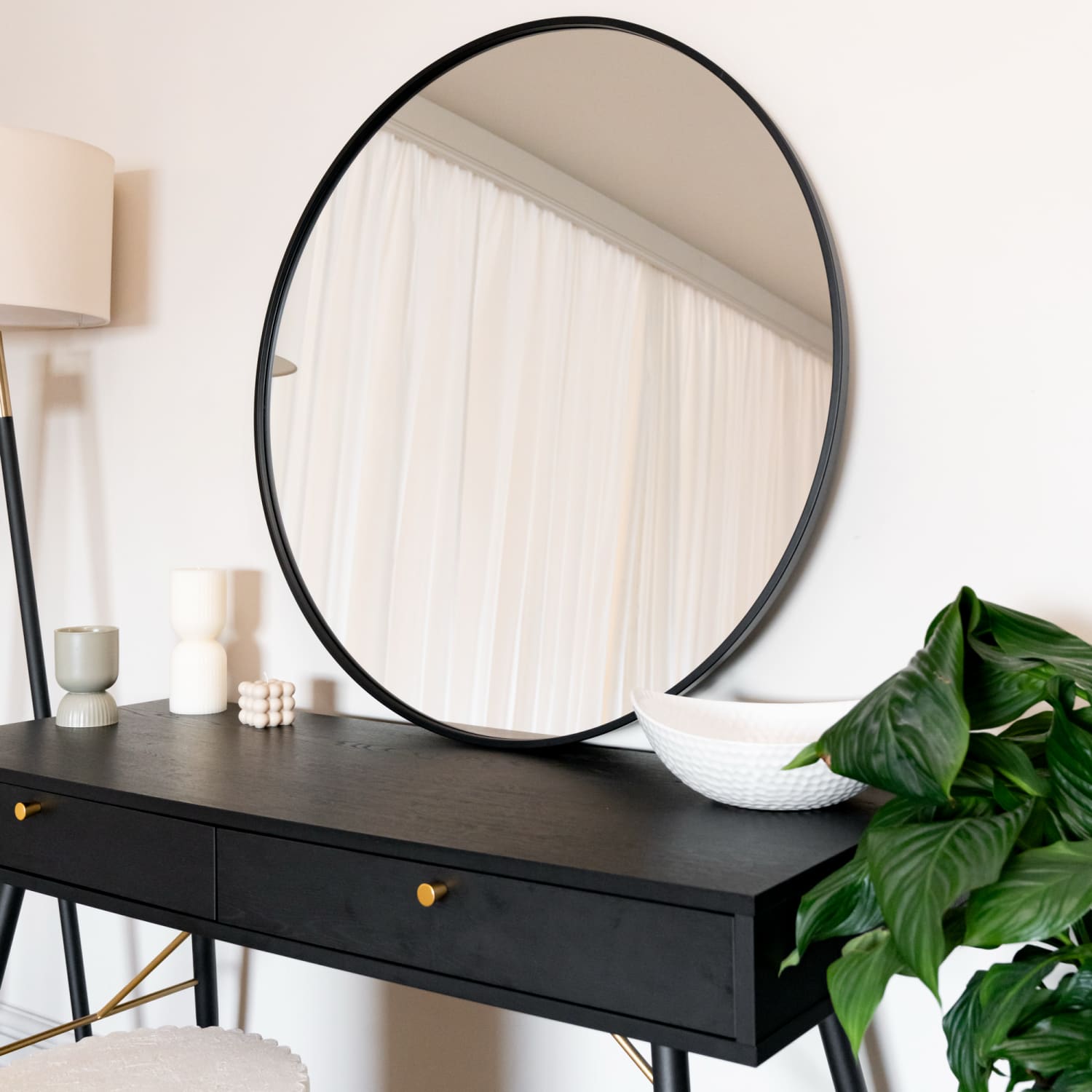 Large Round Black Metal Circle Mirror - 90cm x 90cm