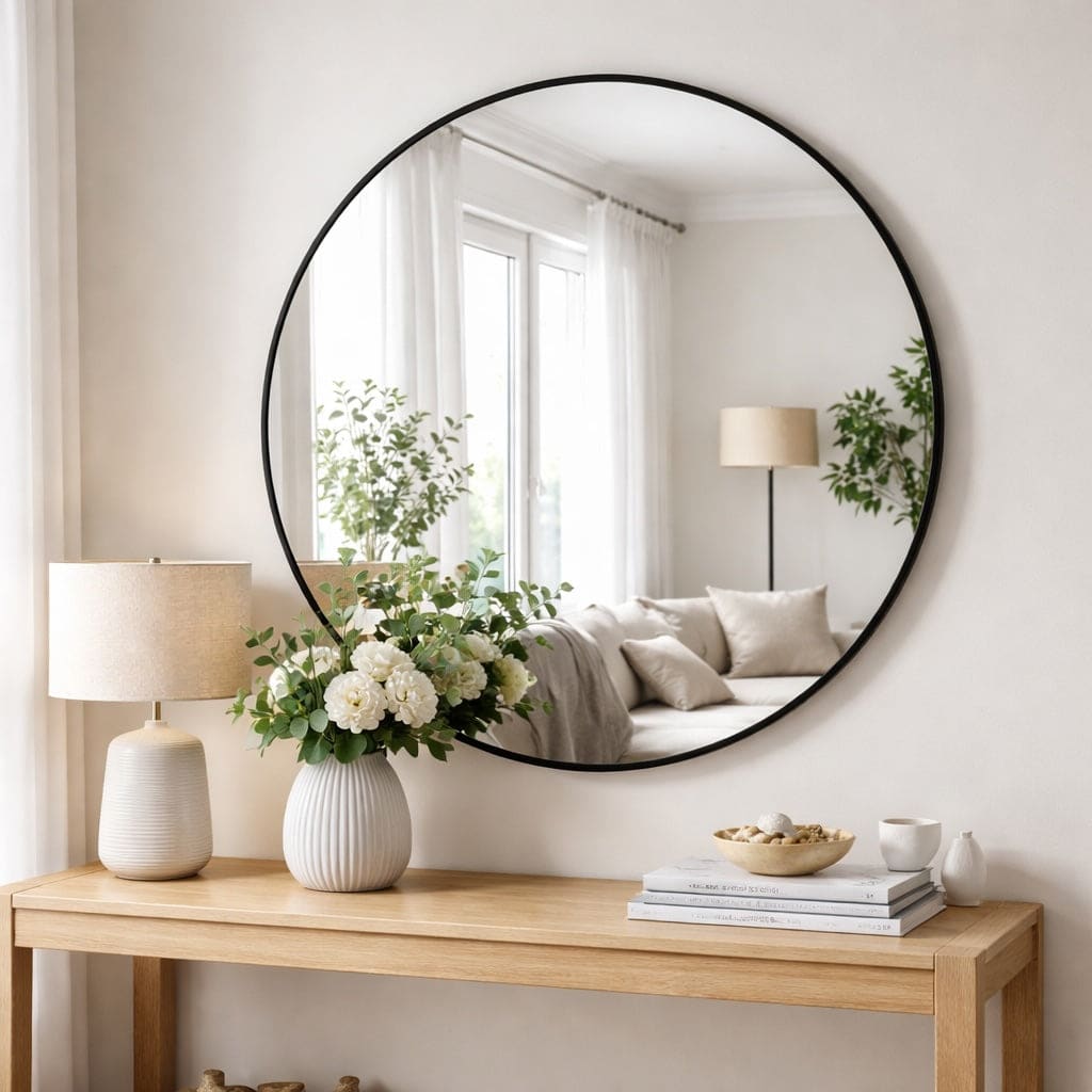 Large Round Black Metal Circle Mirror - 90cm x 90cm