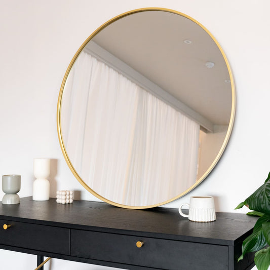 Large Round Gold Metal Circle Mirror - 90cm x 90cm