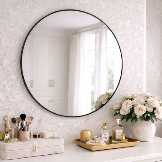 Round Black Metal Circle Mirror - 70cm x 70cm