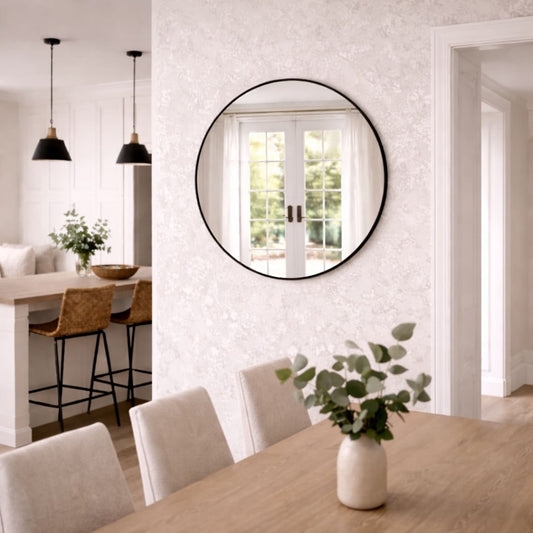 Round Black Metal Circle Mirror - 70cm x 70cm