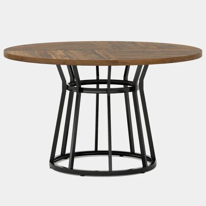 Round Modern Walnut Dining Table - Architectural Pedestal Base & Parquet Top