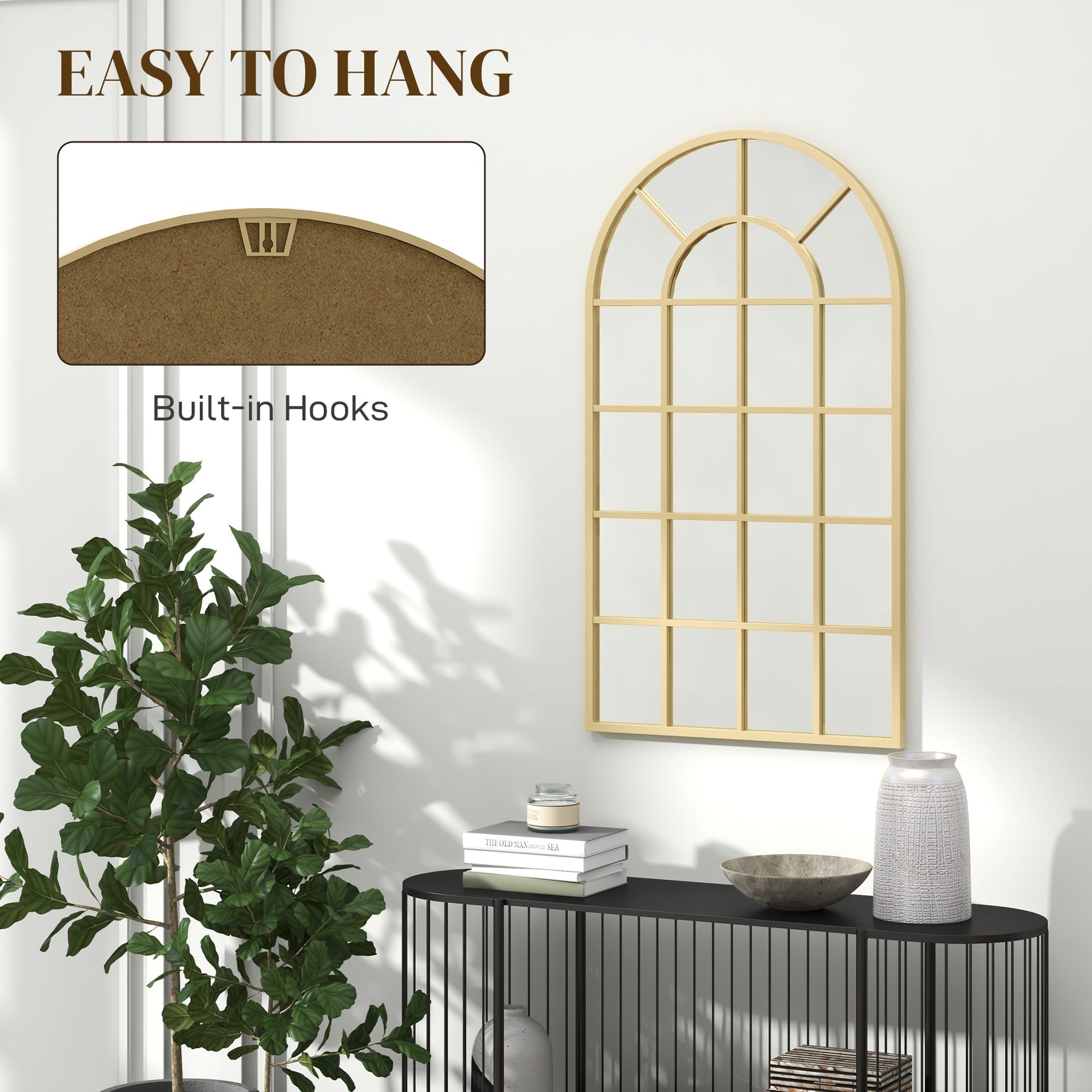 Arched Decorative Wall Mirror for Bedroom Living Room, Modern Window Bathroom Mirror for Home Decor