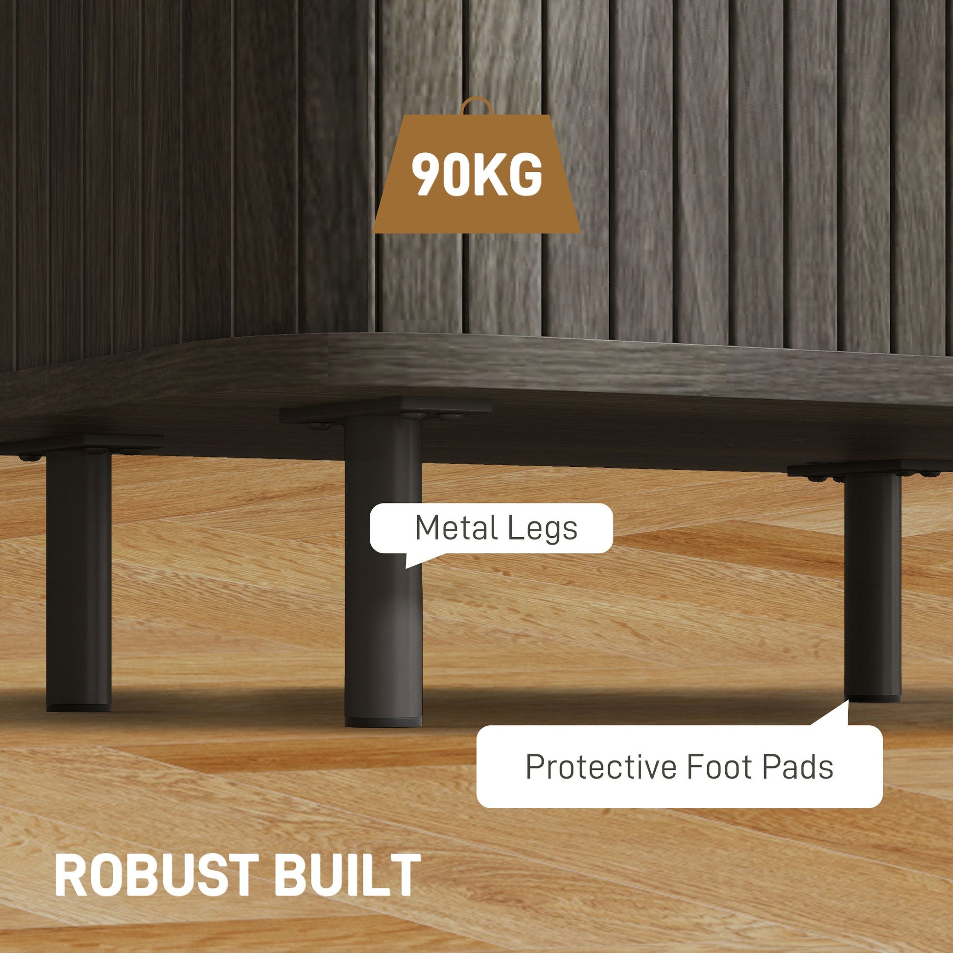 Bedside Table, Nordic Side Table with Roller Shutter Style Sliding Doors and Metal Legs for Bedroom, Living Room, Grey