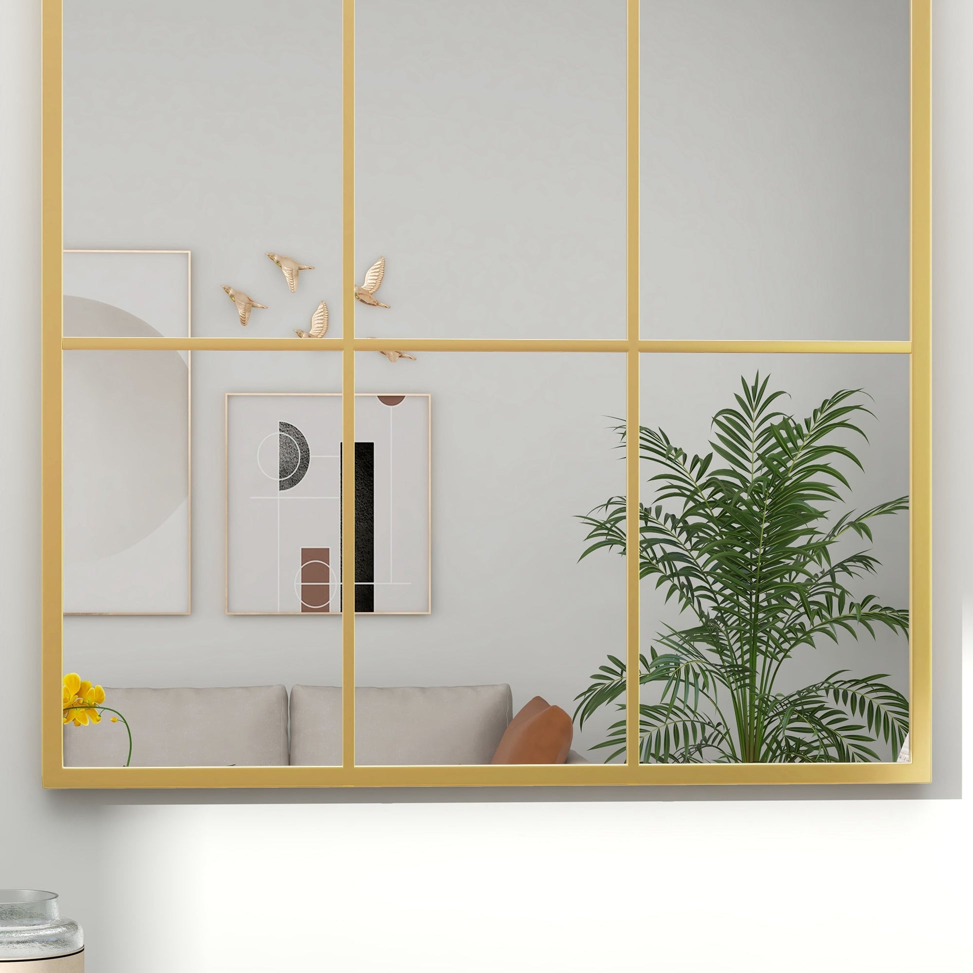 Modern Arched Wall Mirror, 91 x 60 cm Window Mirrors for Living Room, Bedroom, Gold Tone