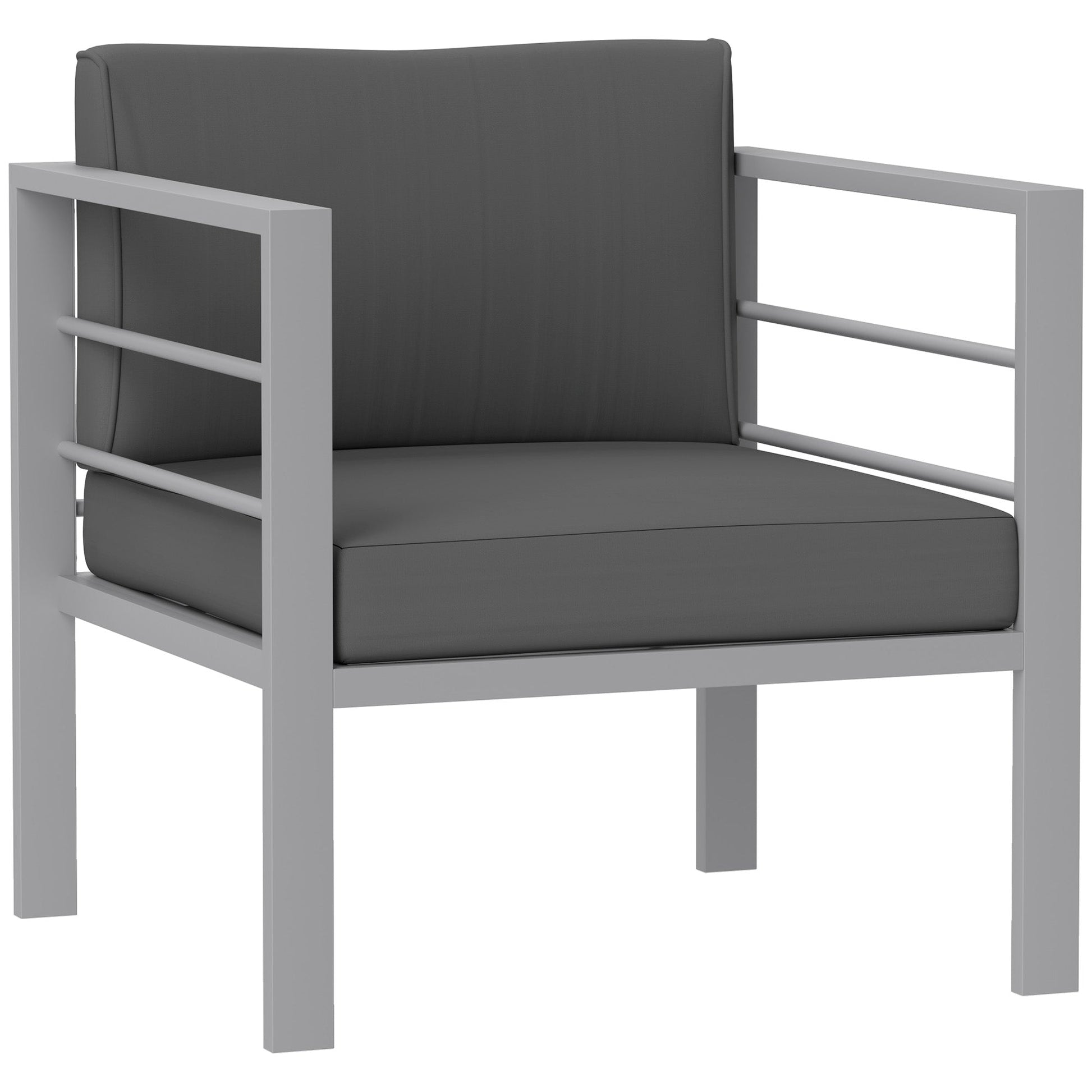 Patio Furniture Aluminium Armchair, All-Weather Outdoor Single Sofa, Metal Frame Outdoor Chair with Cushions for Garden, Balcony, Charcoal Grey