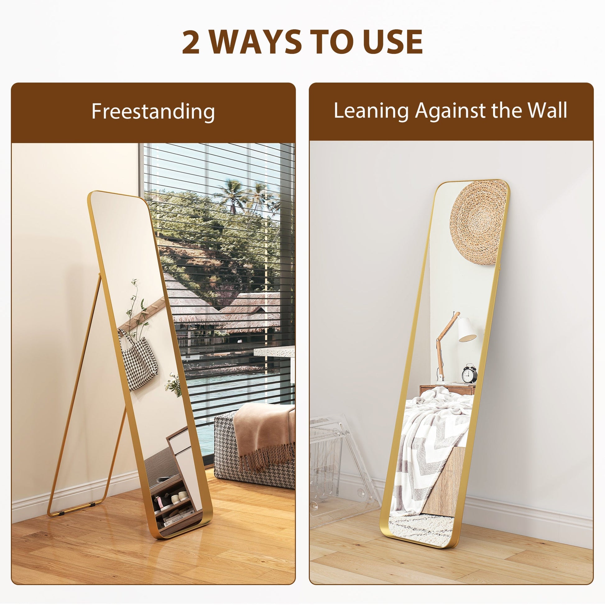 Rectangular Full Length Mirror - Gold Tone