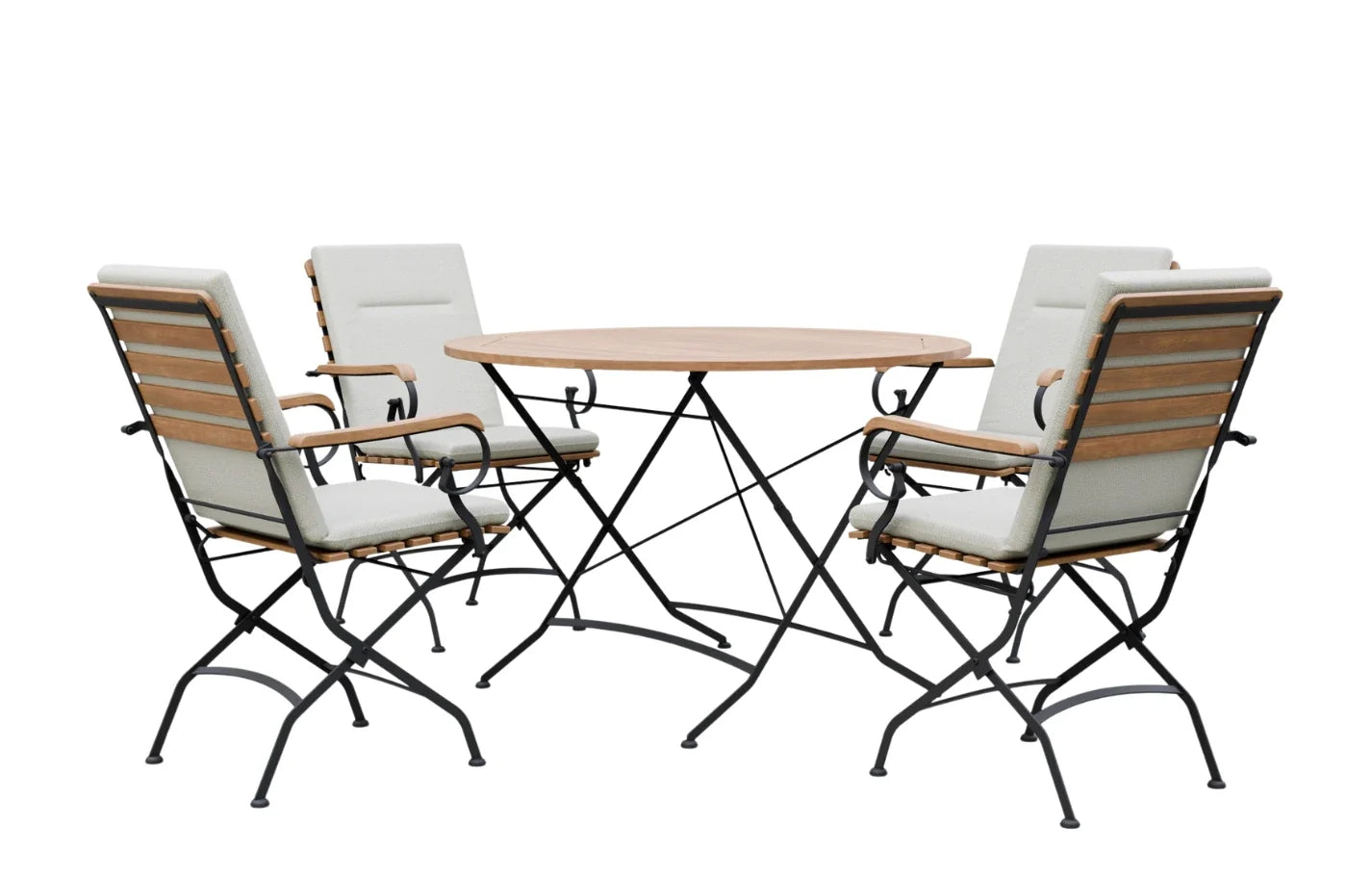 Sicily 4 Seater Teak and Wrought Iron Round 110cm Garden Dining Set