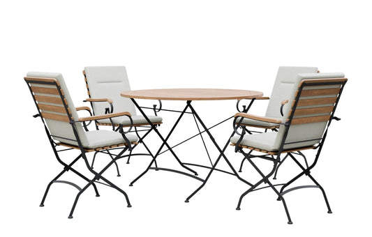 Sicily 4 Seater Teak and Wrought Iron Round 110cm Garden Dining Set