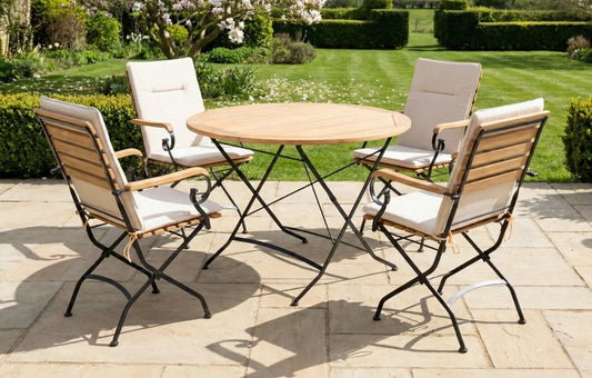 Sicily 4 Seater Teak and Wrought Iron Round 110cm Garden Dining Set