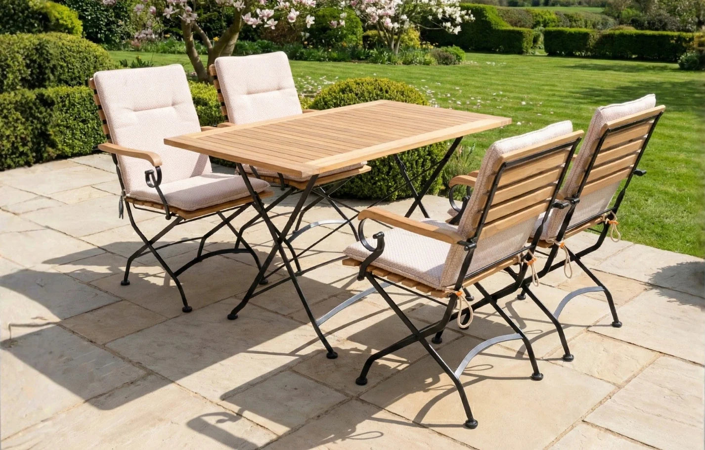Sicily 4 Seater Teak and Wrought Iron Rectangular 120cm Garden Dining Set
